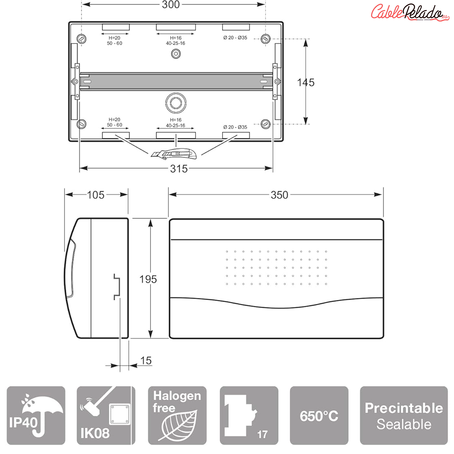 Caja superficie 18 elementos puerta opaca  Blanco