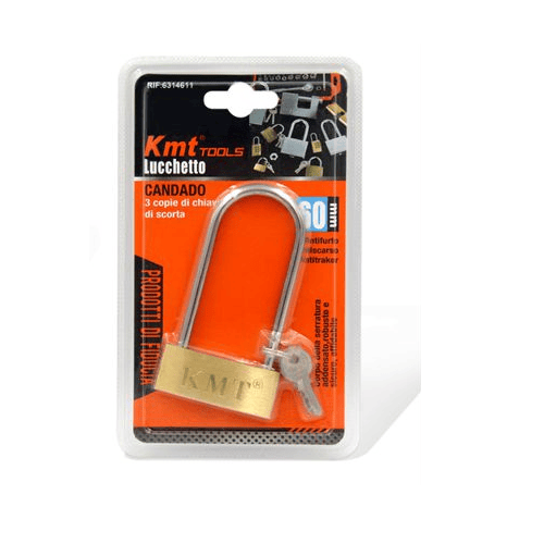Candado arco largo de laton macizo con llave 60 mm Dorado