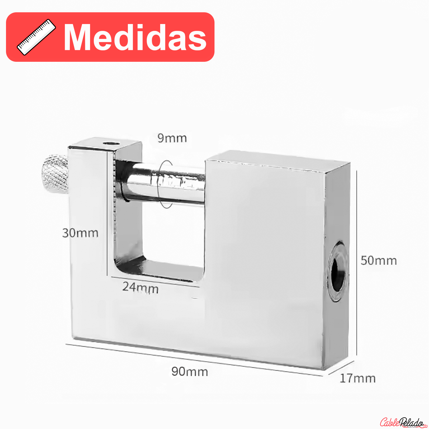 Candado rectangular seguridad de laton macizo con llave 90 mm  Plateado