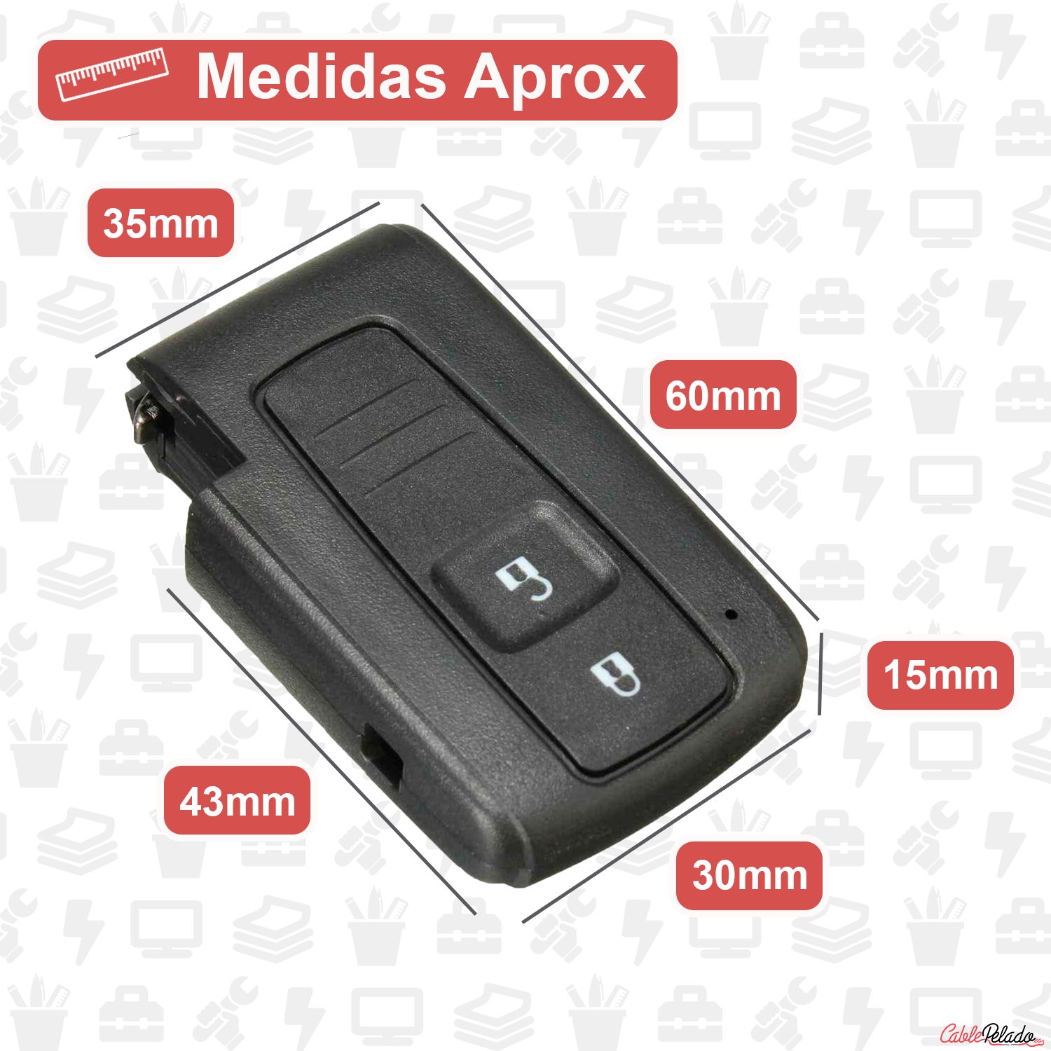 Carcasa Mando Llave Coche 2 Botones  Negro