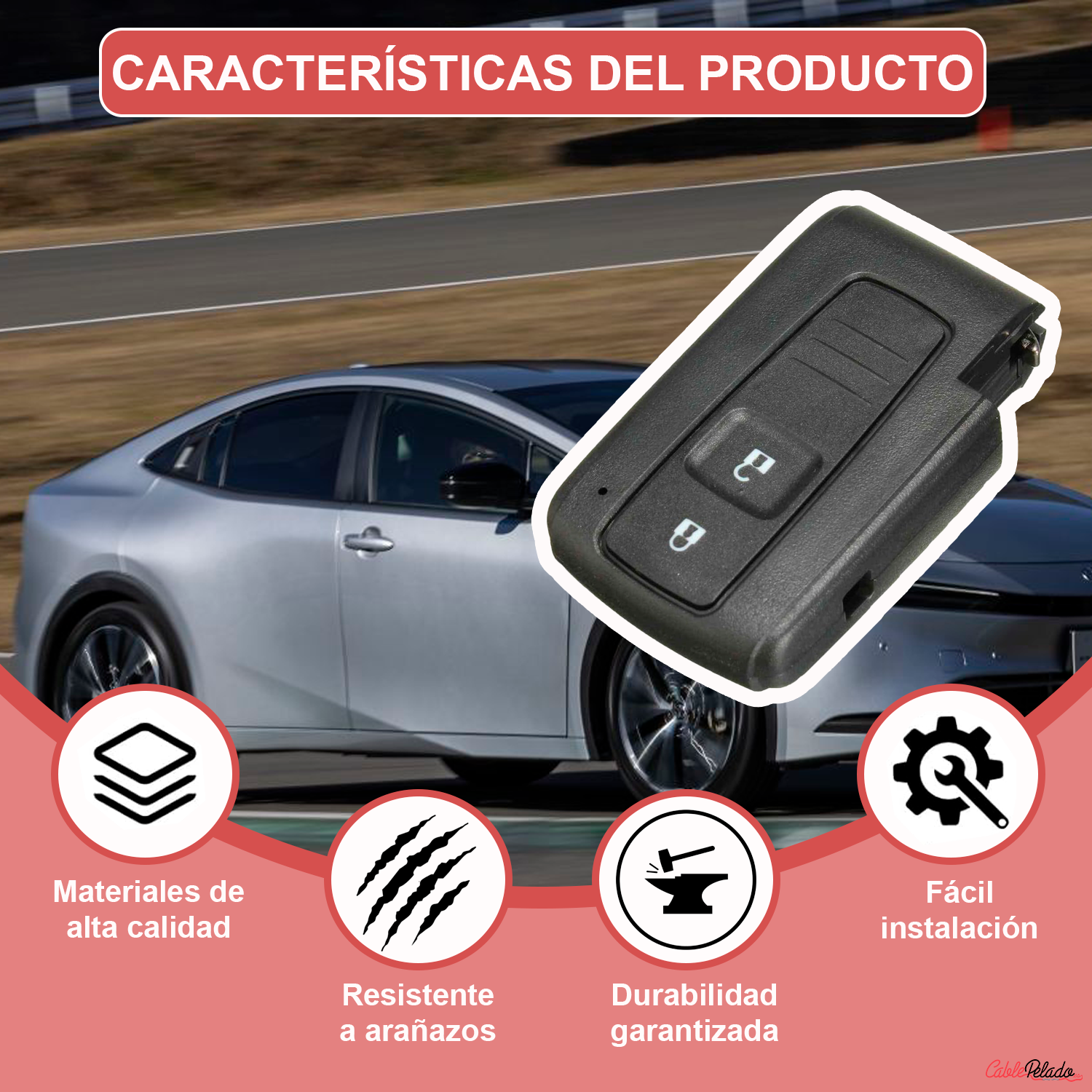 Carcasa Mando Llave Coche 2 Botones  Negro
