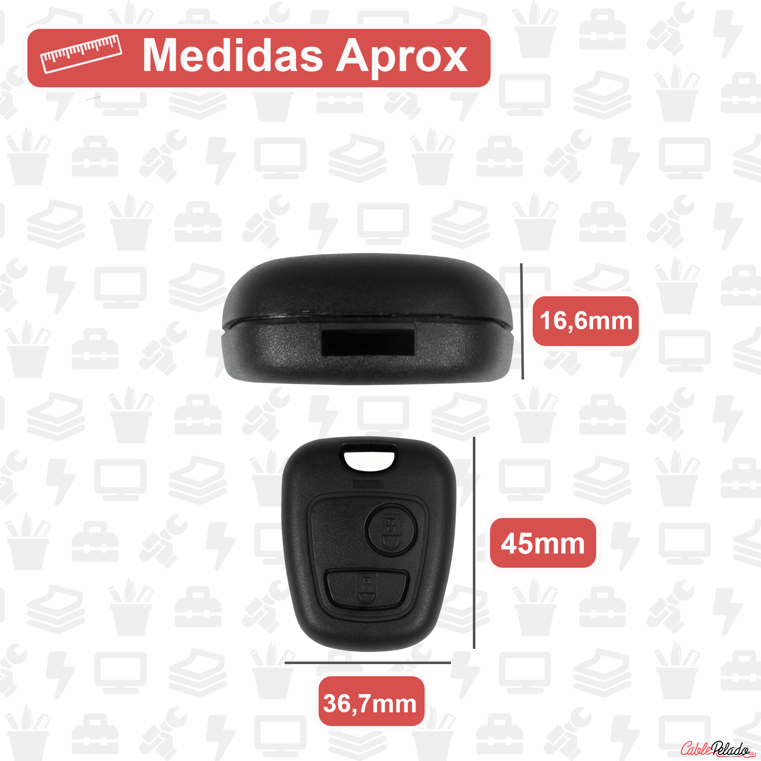 Carcasa Mando Llave De Coche 2 Botones Compatible Con Citroën  Negro