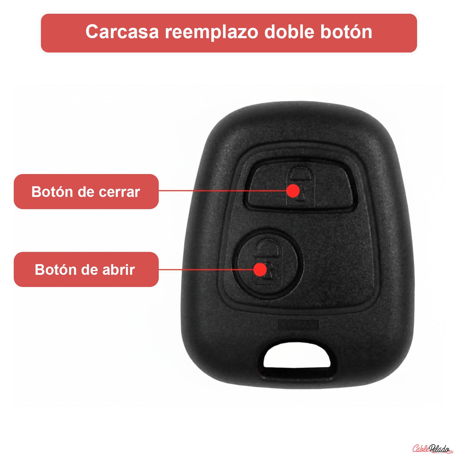 Carcasa Mando Llave De Coche 2 Botones Compatible Con Citroën  Negro