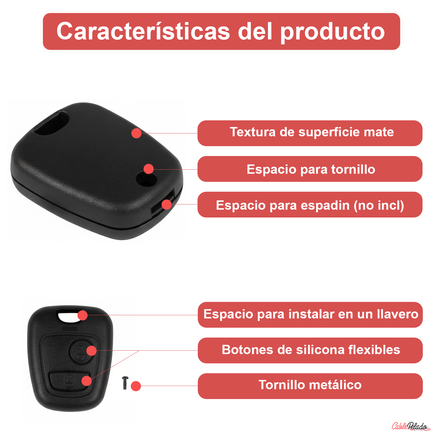 Carcasa Mando Llave De Coche 2 Botones Compatible Con Citroën  Negro