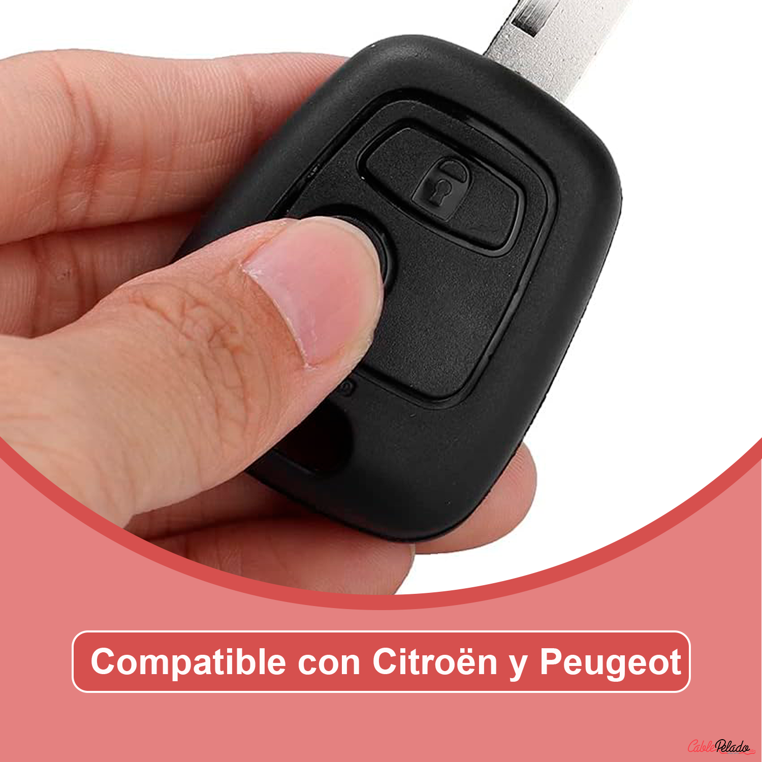 Carcasa Mando Llave De Coche 2 Botones Compatible Con Citroën  Negro