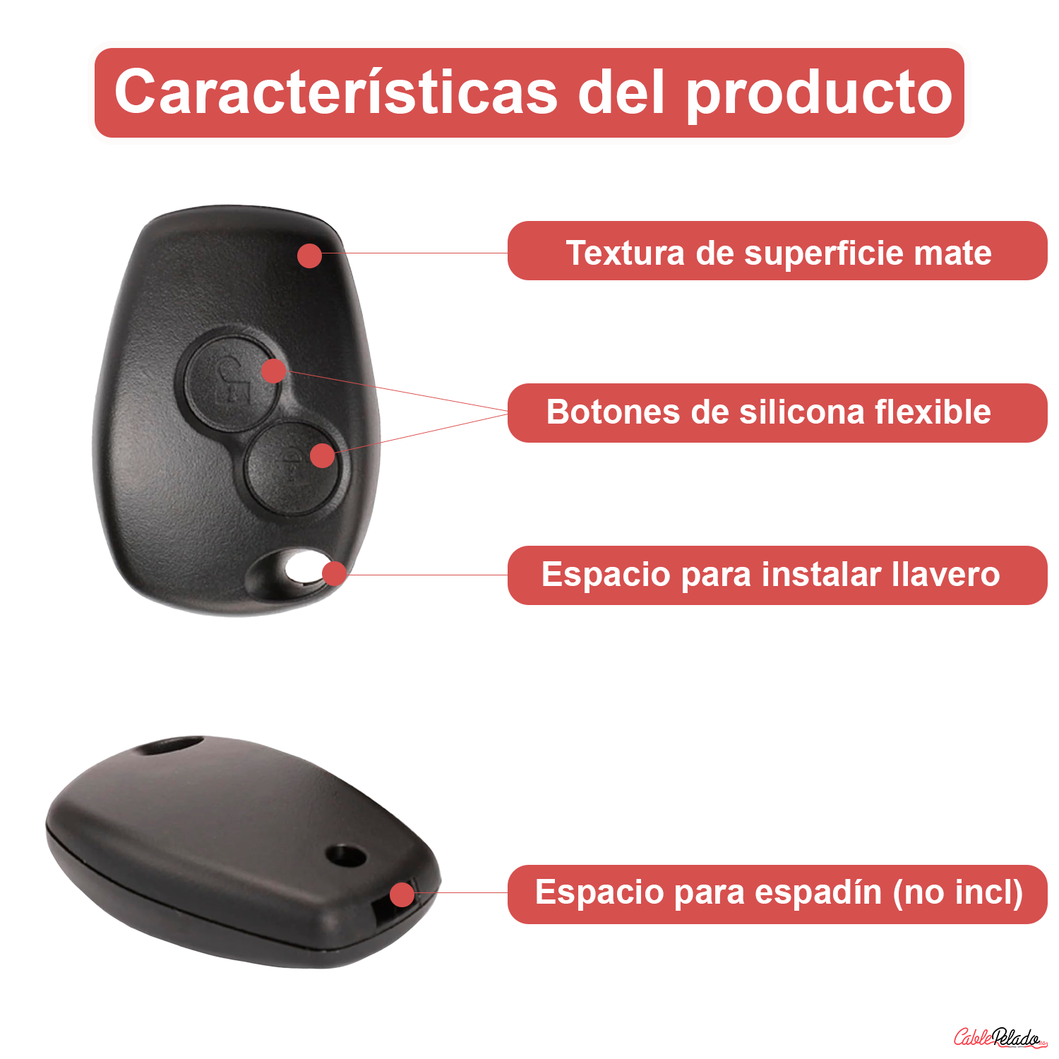 Carcasa Mando Llave De Coche 2 Botones Compatible Con Renault Clio, Twingo, Megane, Laguna Y Kangoo 