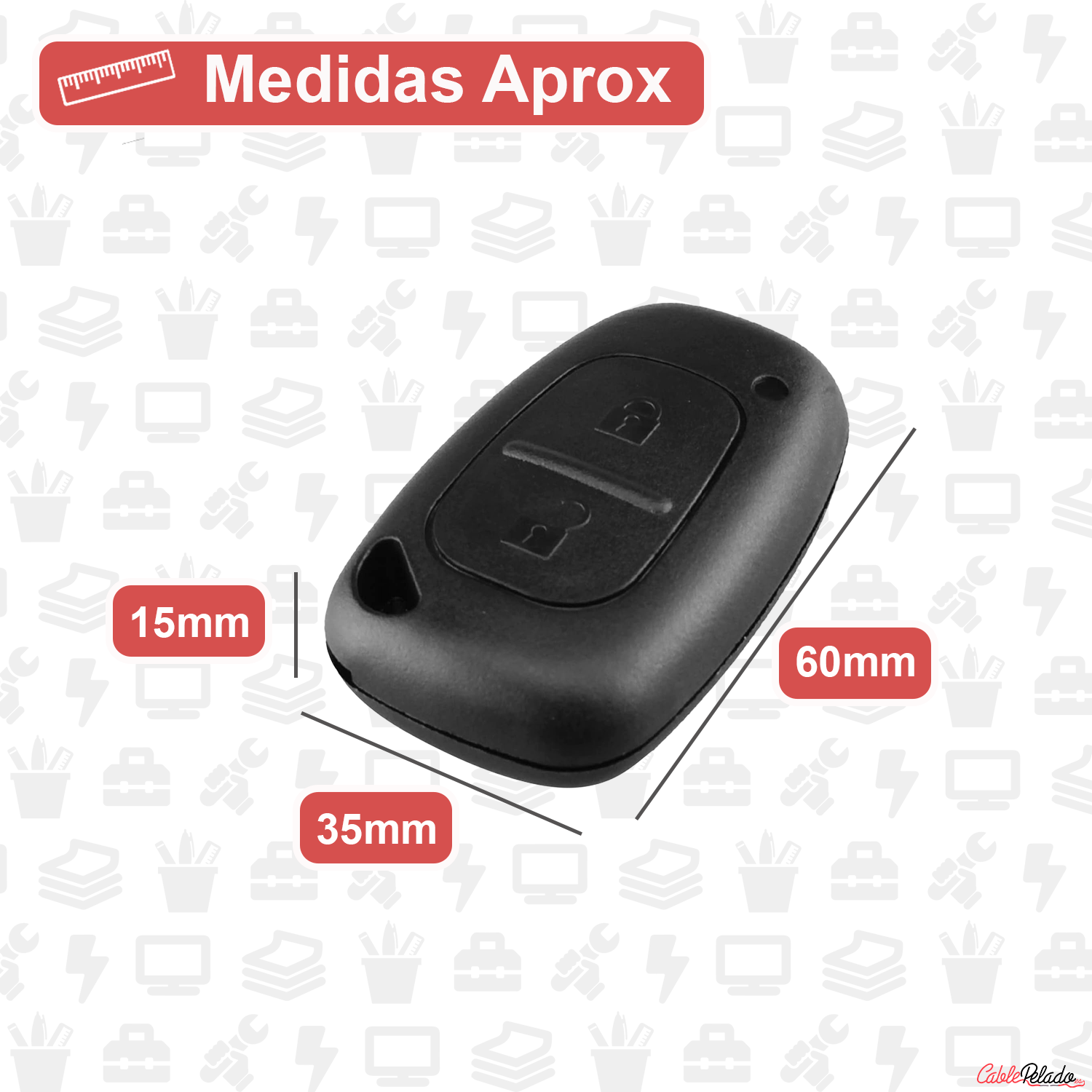 Carcasa Mando Llave de Coche 2 Botones Compatible Con Renault  Negro