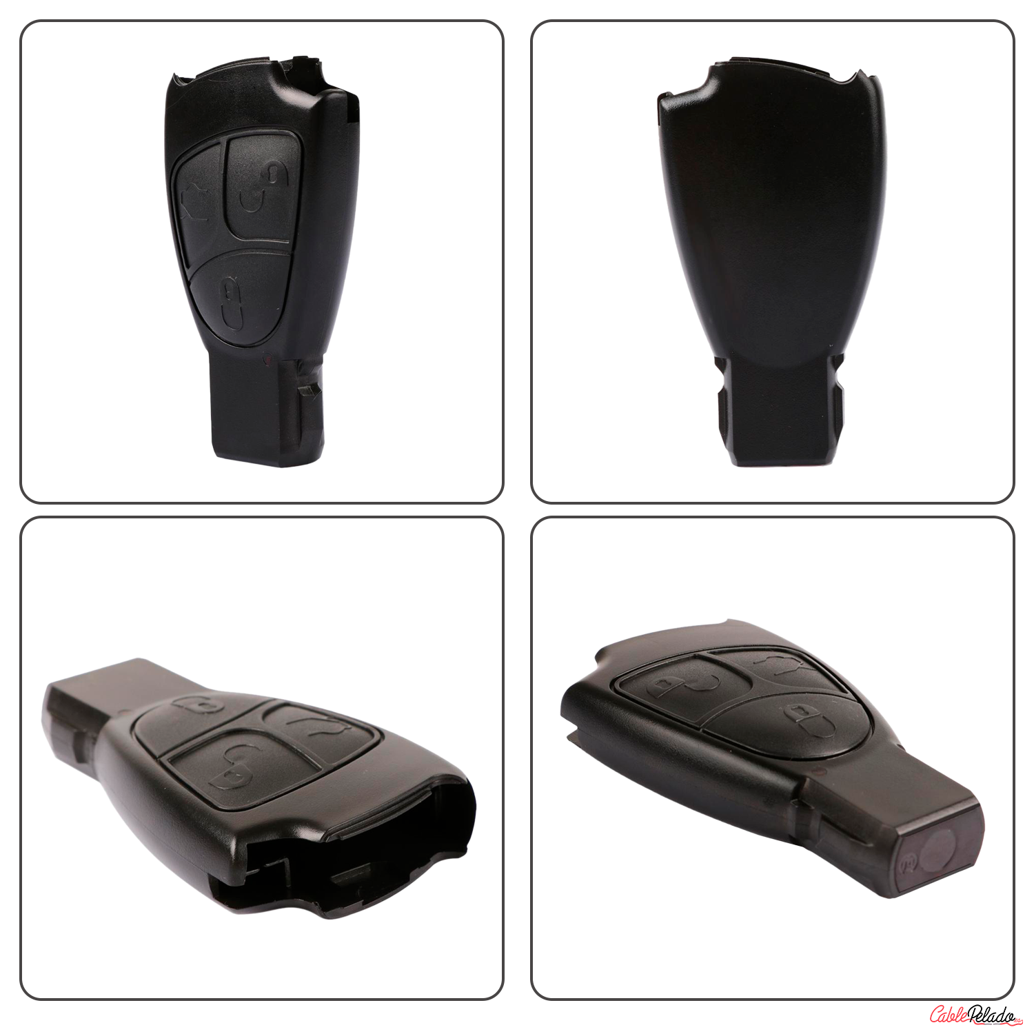 Carcasa Mando Llave De Coche 3 Botones Compatible Con Mercedes  Negro