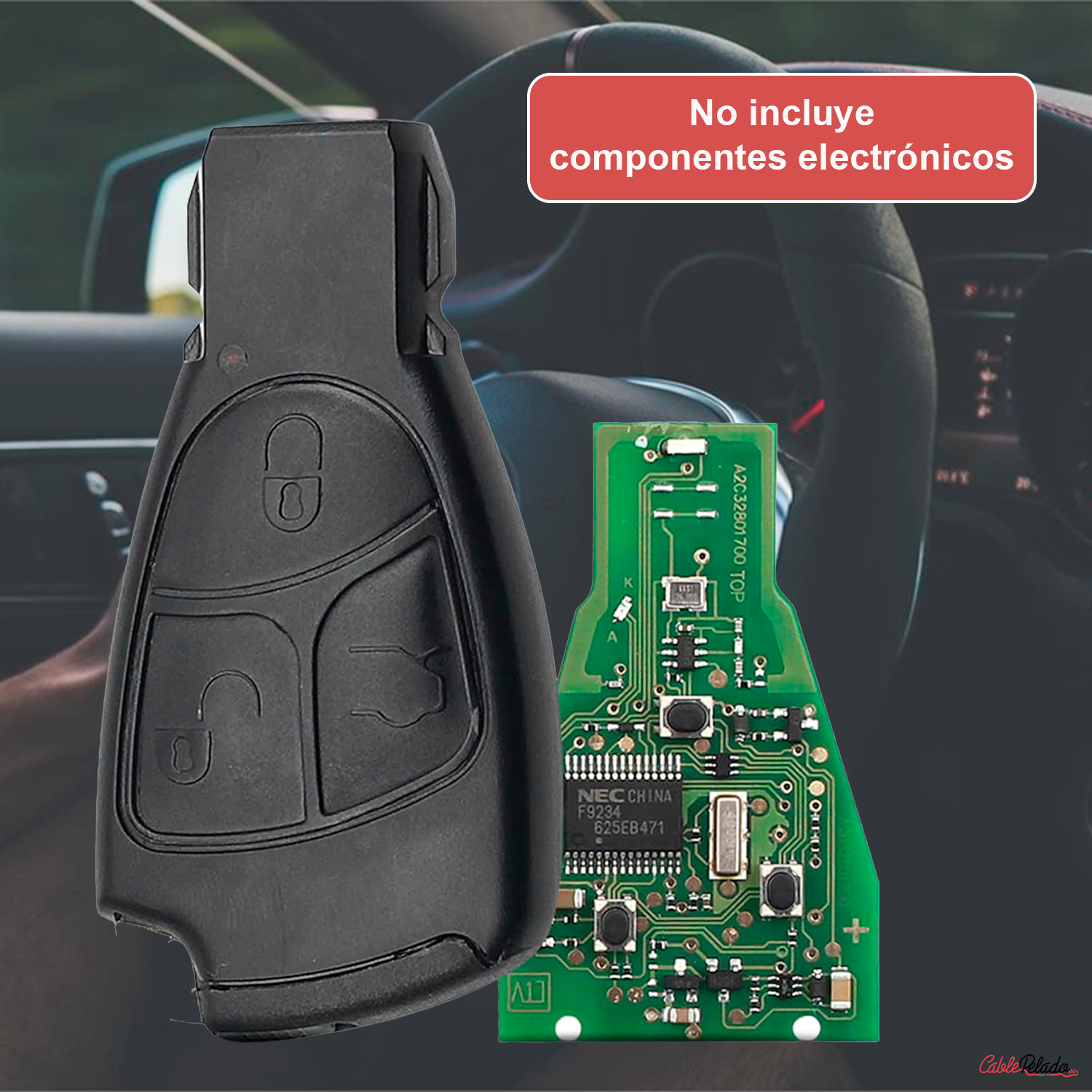 Carcasa Mando Llave De Coche 3 Botones Compatible Con Mercedes  Negro