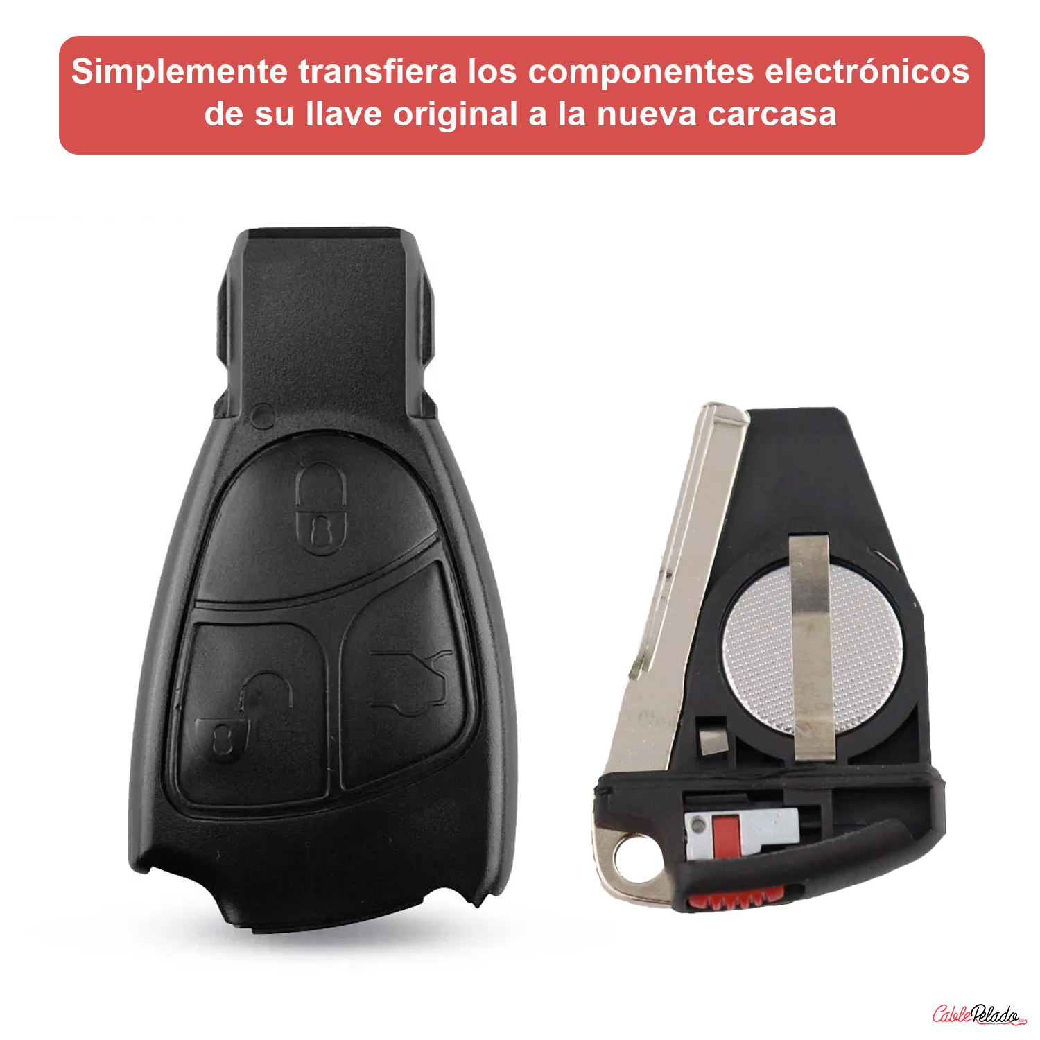 Carcasa Mando Llave De Coche 3 Botones Compatible Con Mercedes  Negro