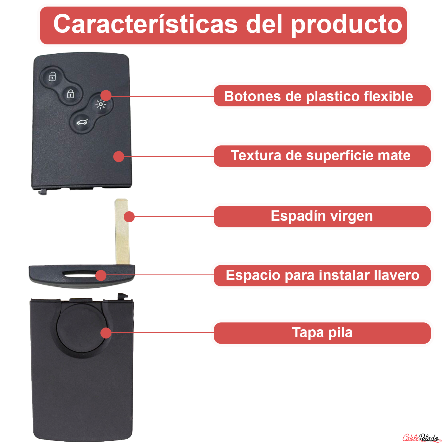 Carcasa Mando Llave De Coche 4 Botones Compatible Con Renault  Negro