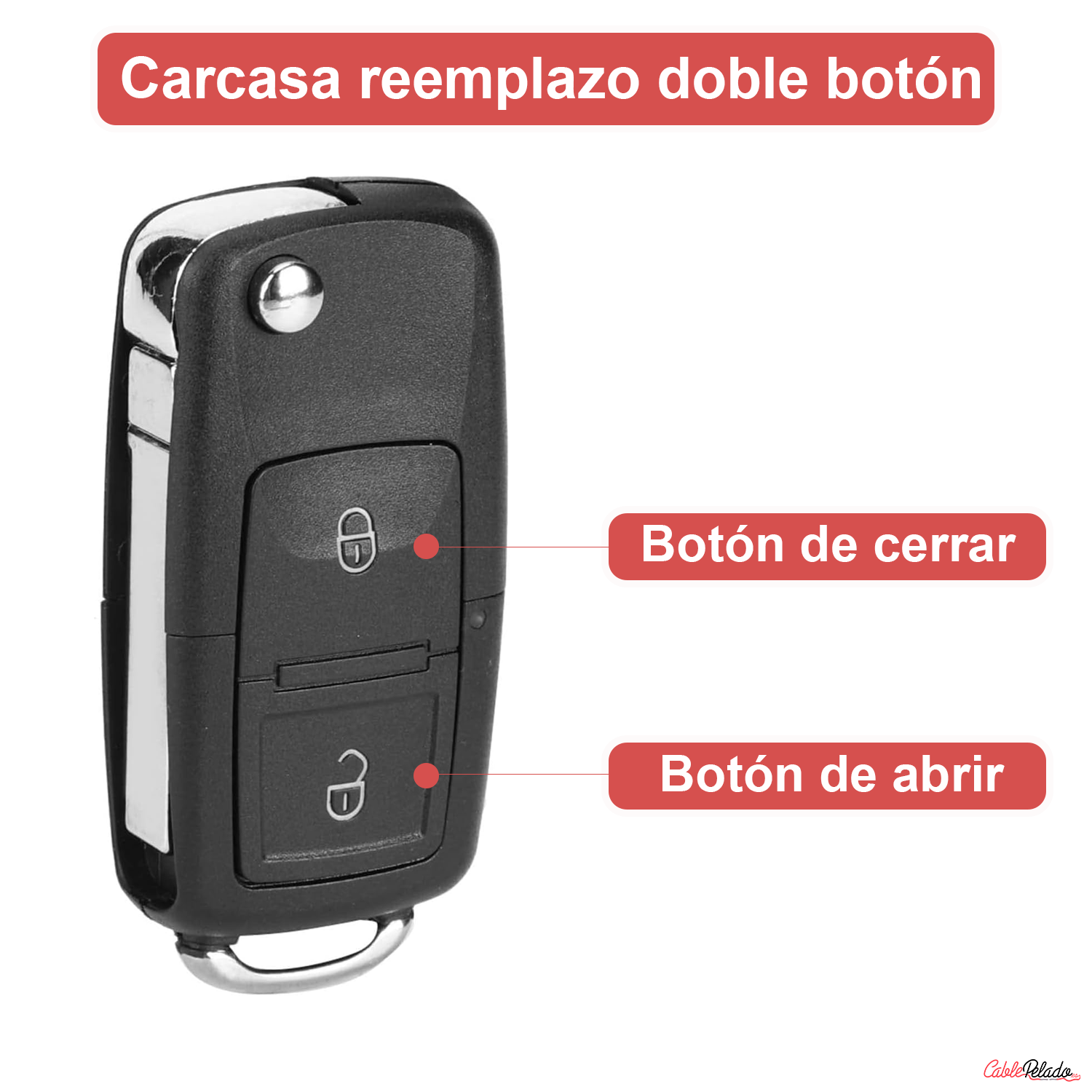 Carcasa Mando Llave Del Coche 2 Botones Compatible Con VW  Negro