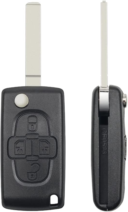 Carcasa Mando Llave Del Coche 4 Botones Citroen Y Peugeot  Negro