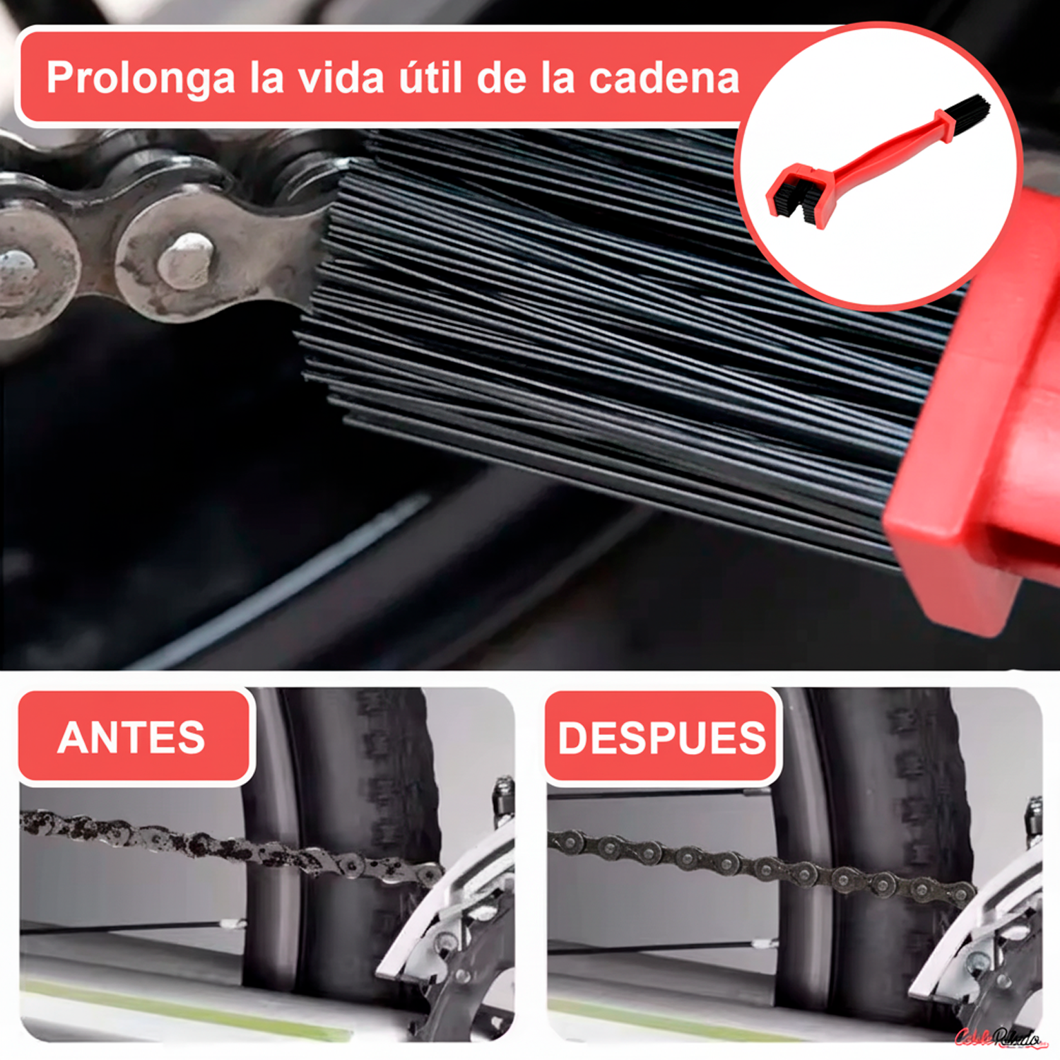 Cepillo Limpiador Cadena Moto Bici Herramienta Limpieza Engranajes  Rojo