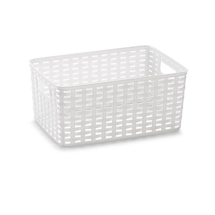 Cesta de almacenamiento rectangular de plástico blanco 28,5 litros