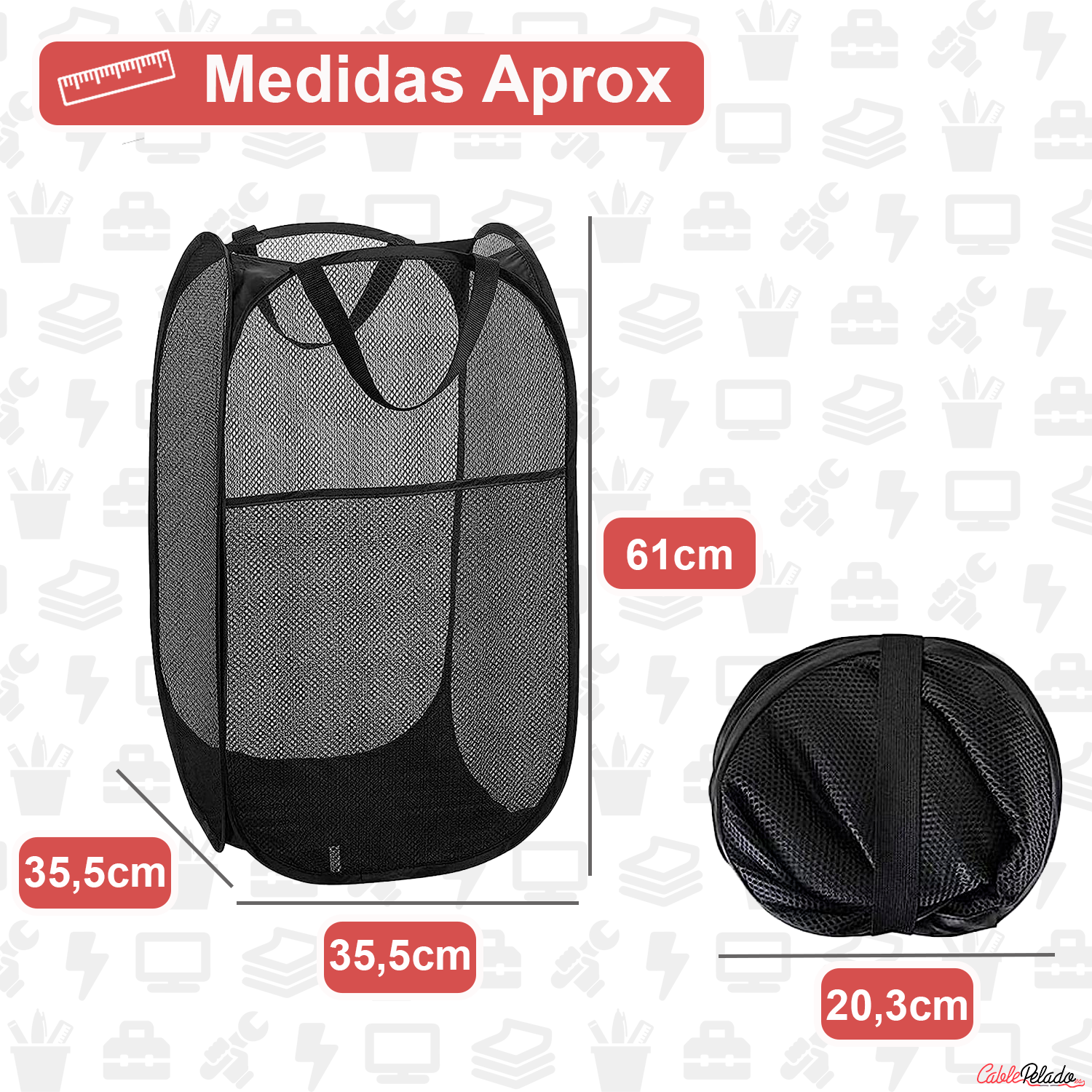 Cesta de Lavandería de Malla Portátil  Negro