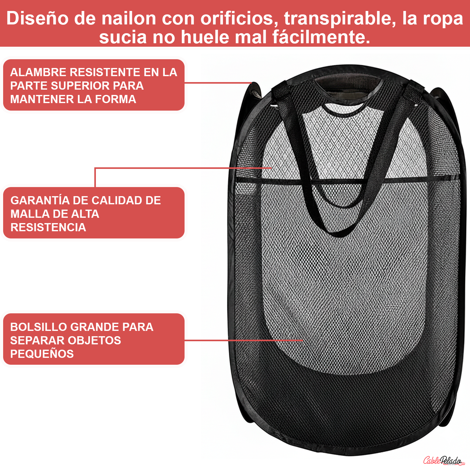 Cesta de Lavandería de Malla Portátil  Negro