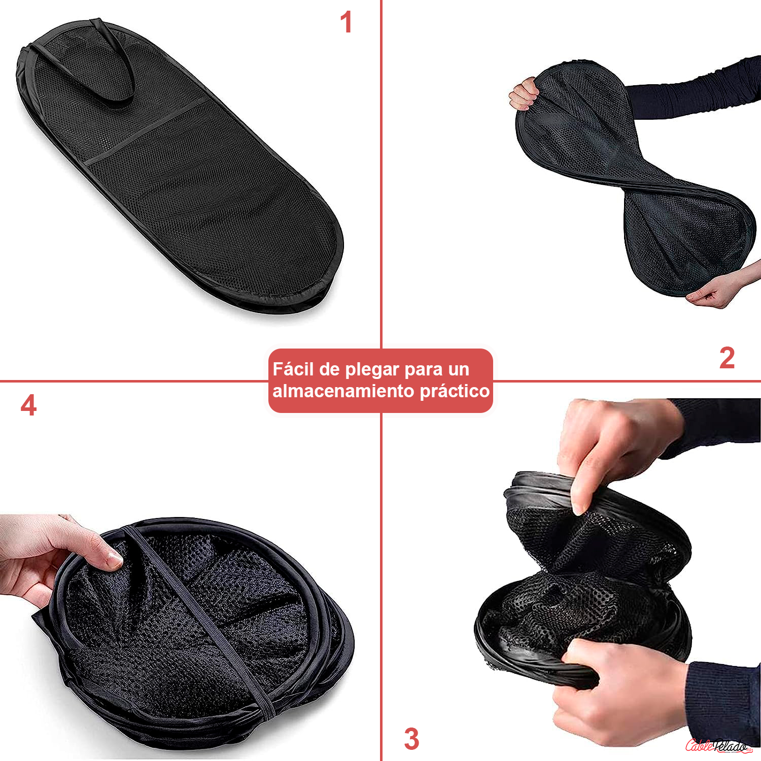 Cesta de Lavandería de Malla Portátil  Negro