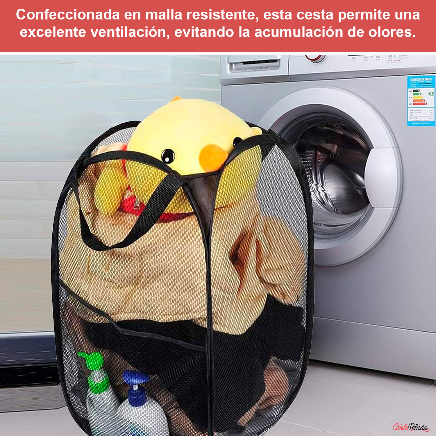 Cesta de Lavandería de Malla Portátil  Negro