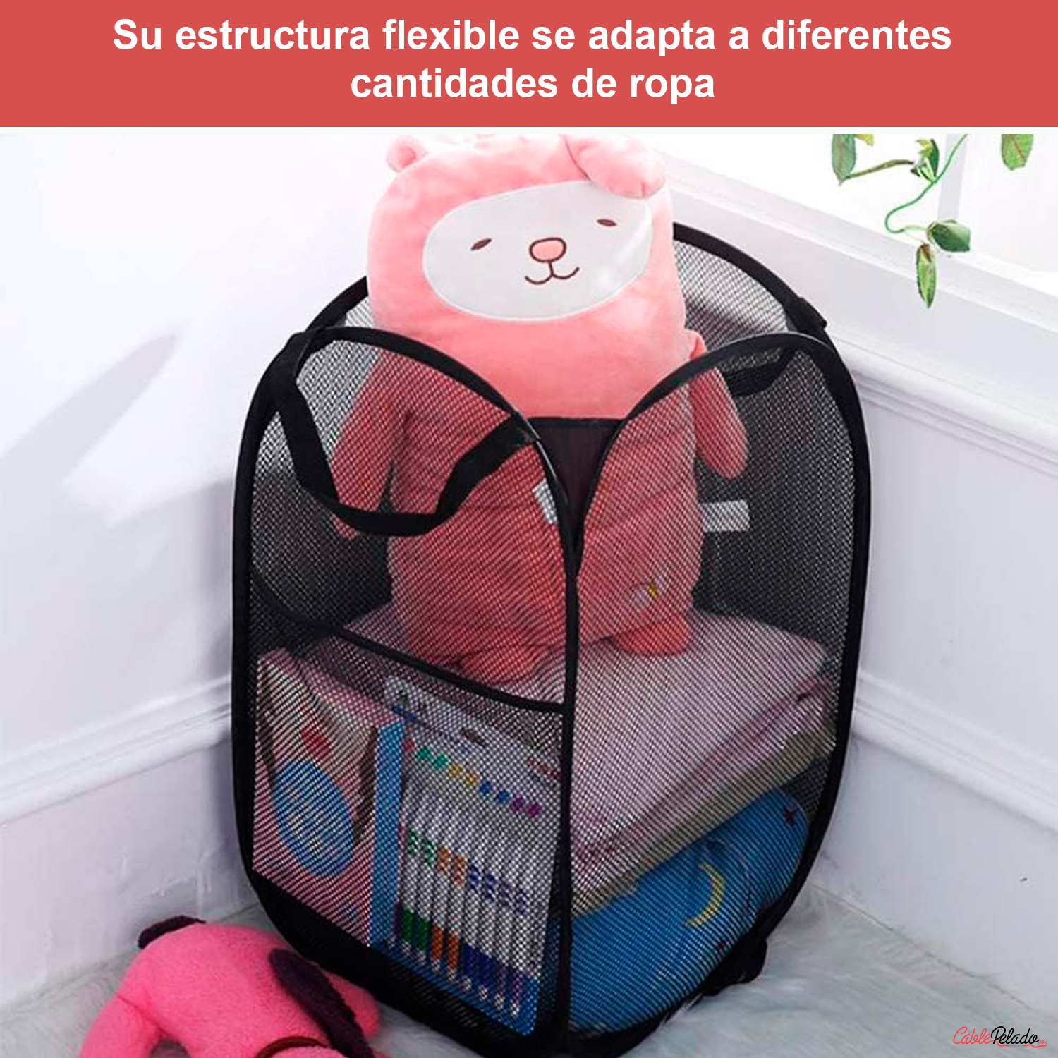 Cesta de Lavandería de Malla Portátil  Negro