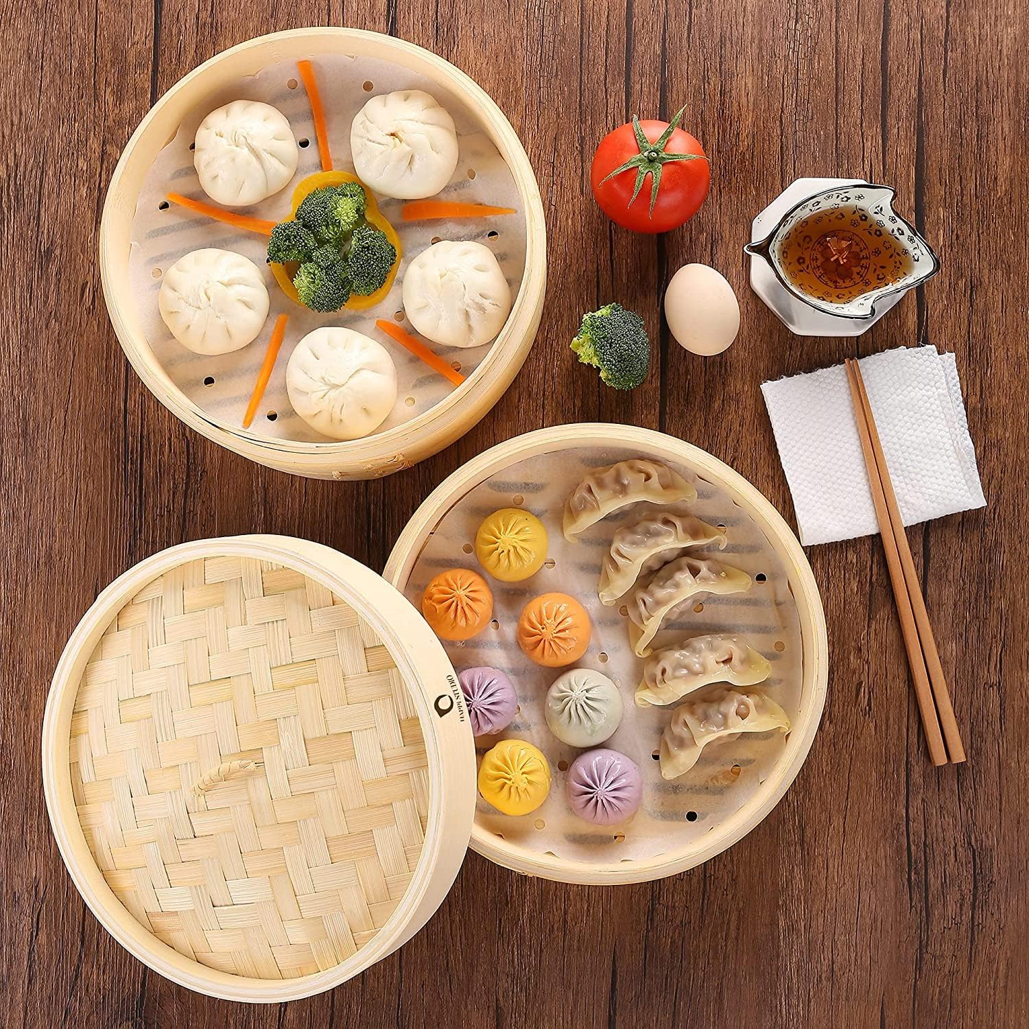 Cesta de Vapor Bambú para Cocinar Asiático 2 pisos 15 cm
