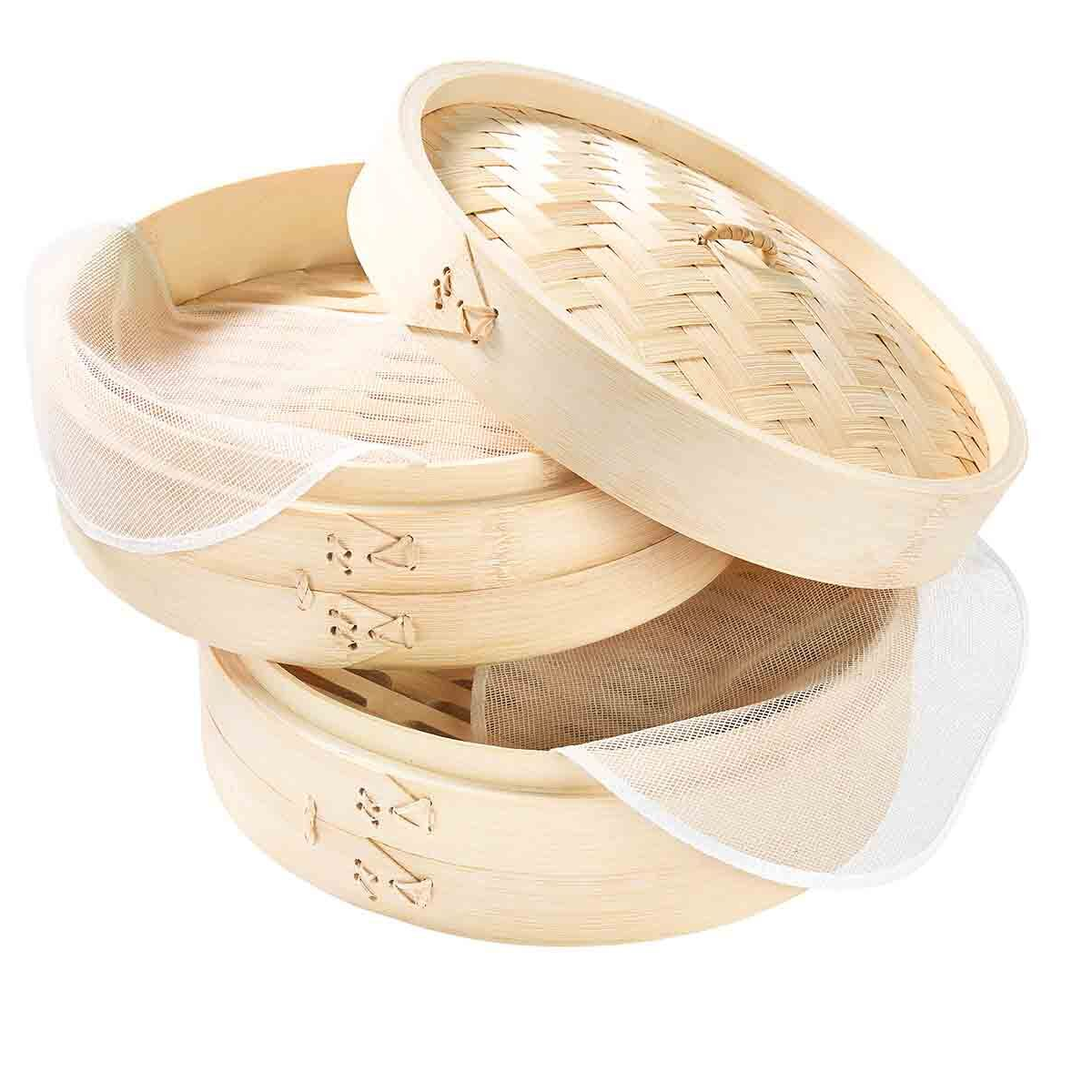 Cesta de Vapor Bambú para Cocinar Asiático 2 pisos 15 cm