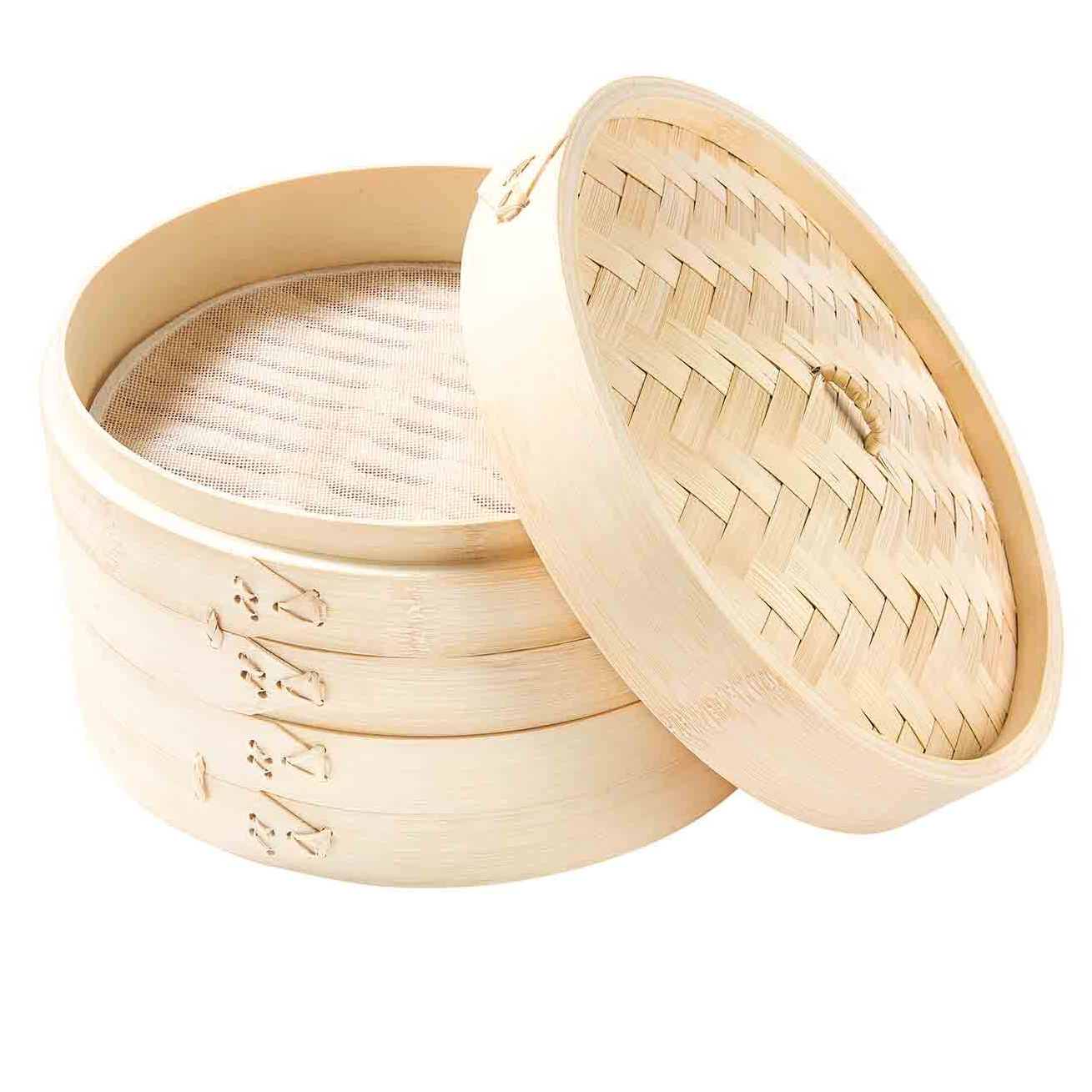 Cesta de Vapor Bambú para Cocinar Asiático 2 pisos 15 cm
