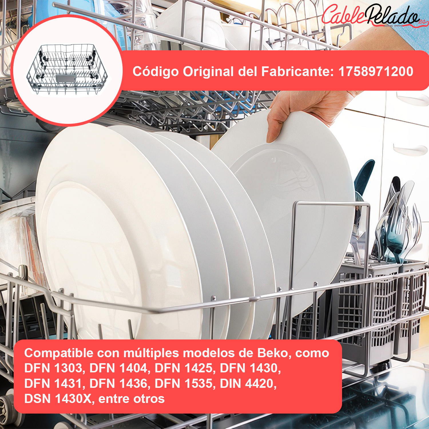 Cesta inferior para lavavajillas beko 1758971200  Gris