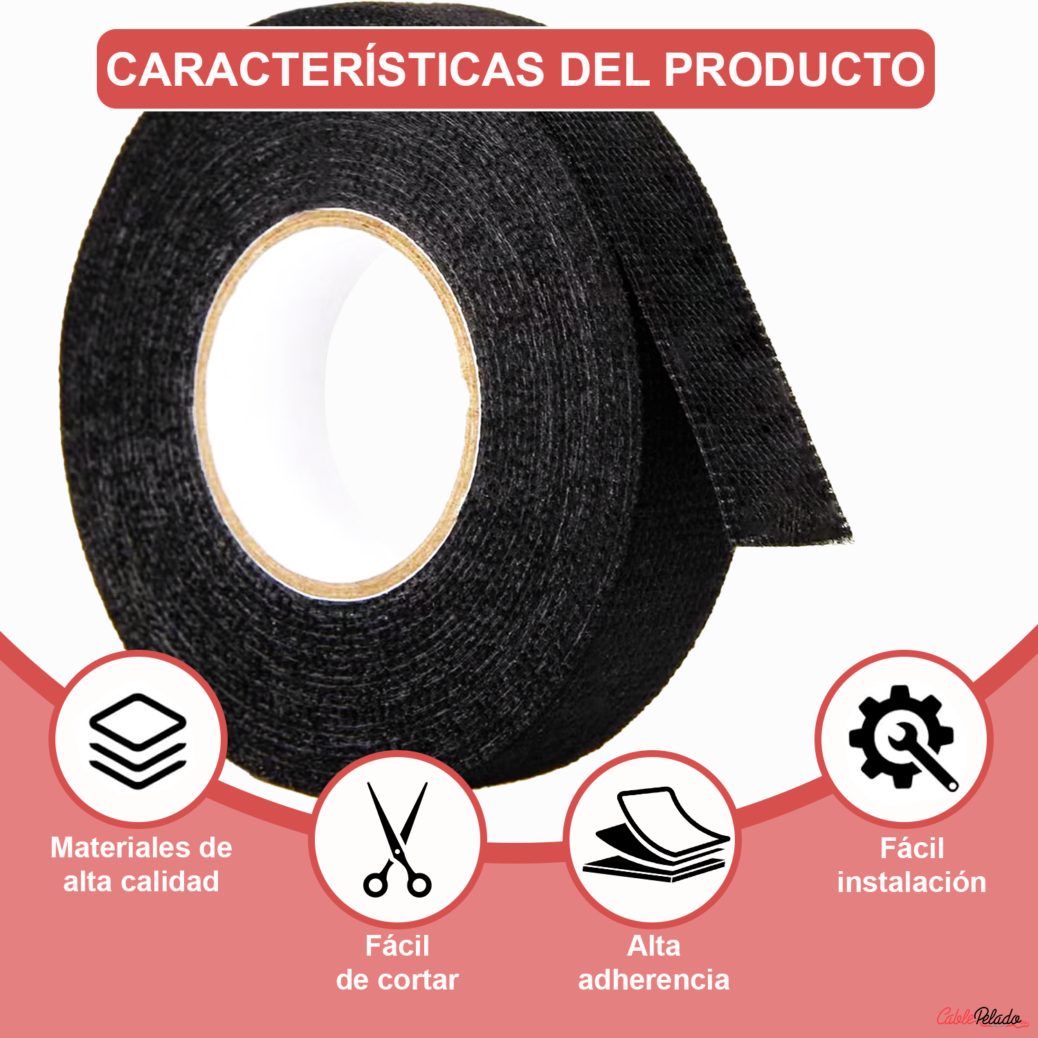 Cinta Tela Adhesiva 19mm 15m  Negro