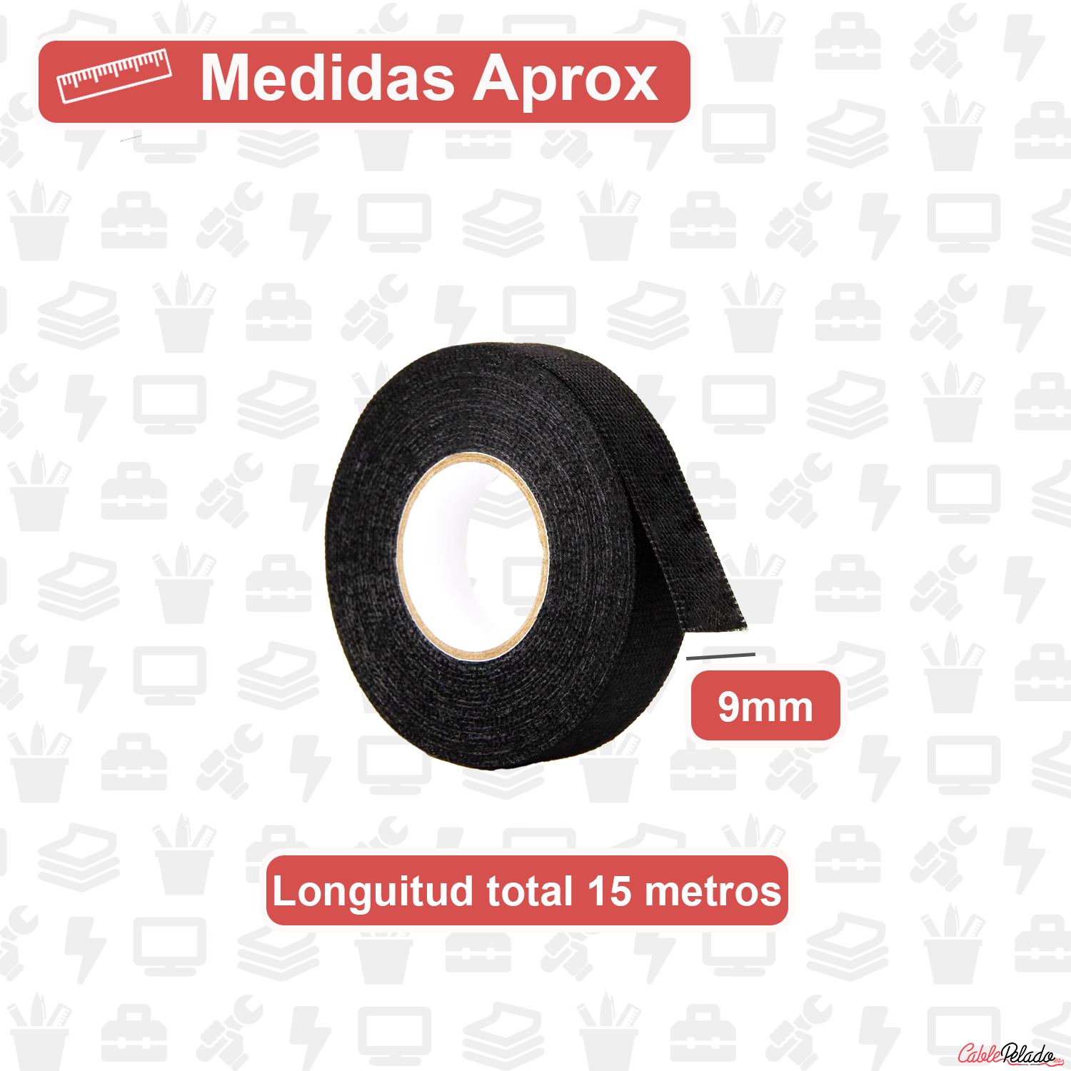 Cinta Tela Adhesiva 9mm 15m  Negro