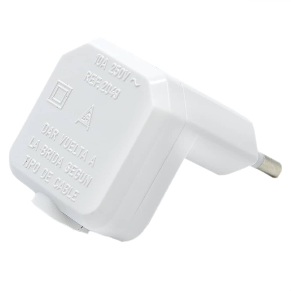 Clavija enchufe bipolar acodado macho 10A 250V  Blanco