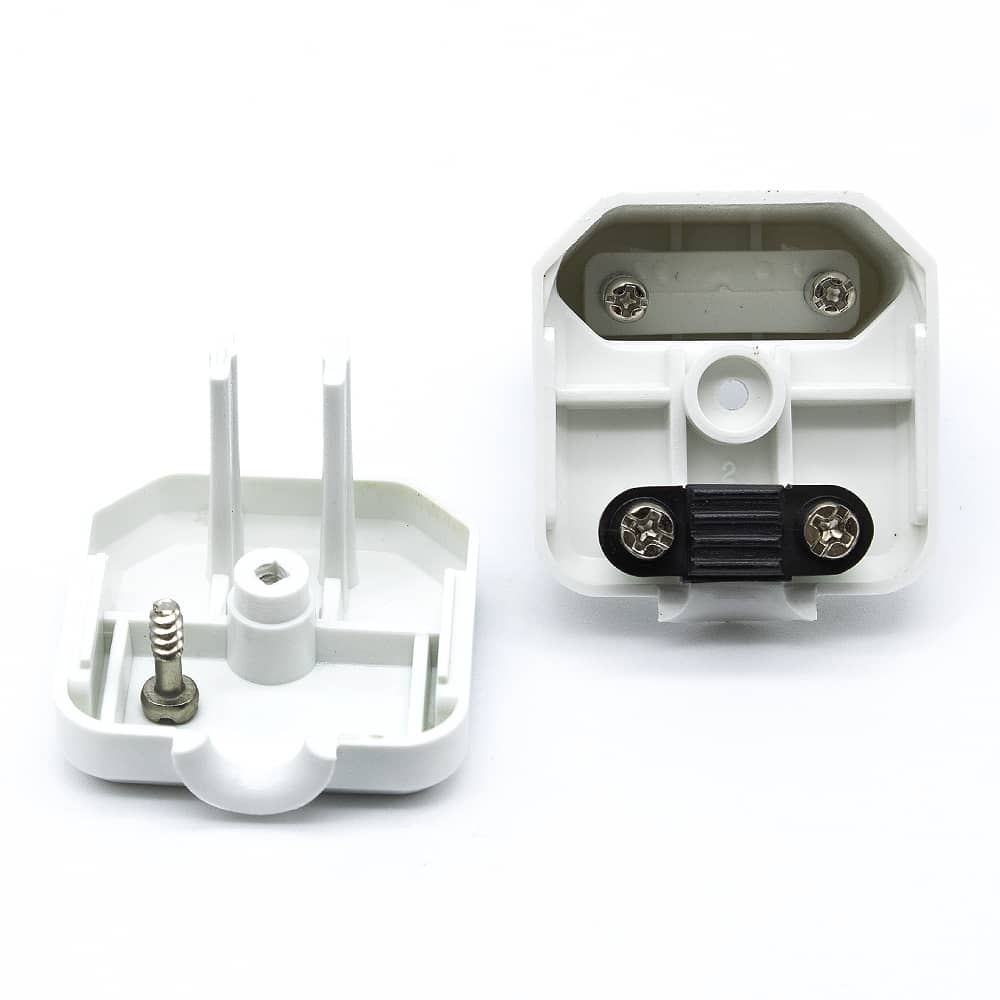 Clavija enchufe bipolar acodado macho 10A 250V  Blanco