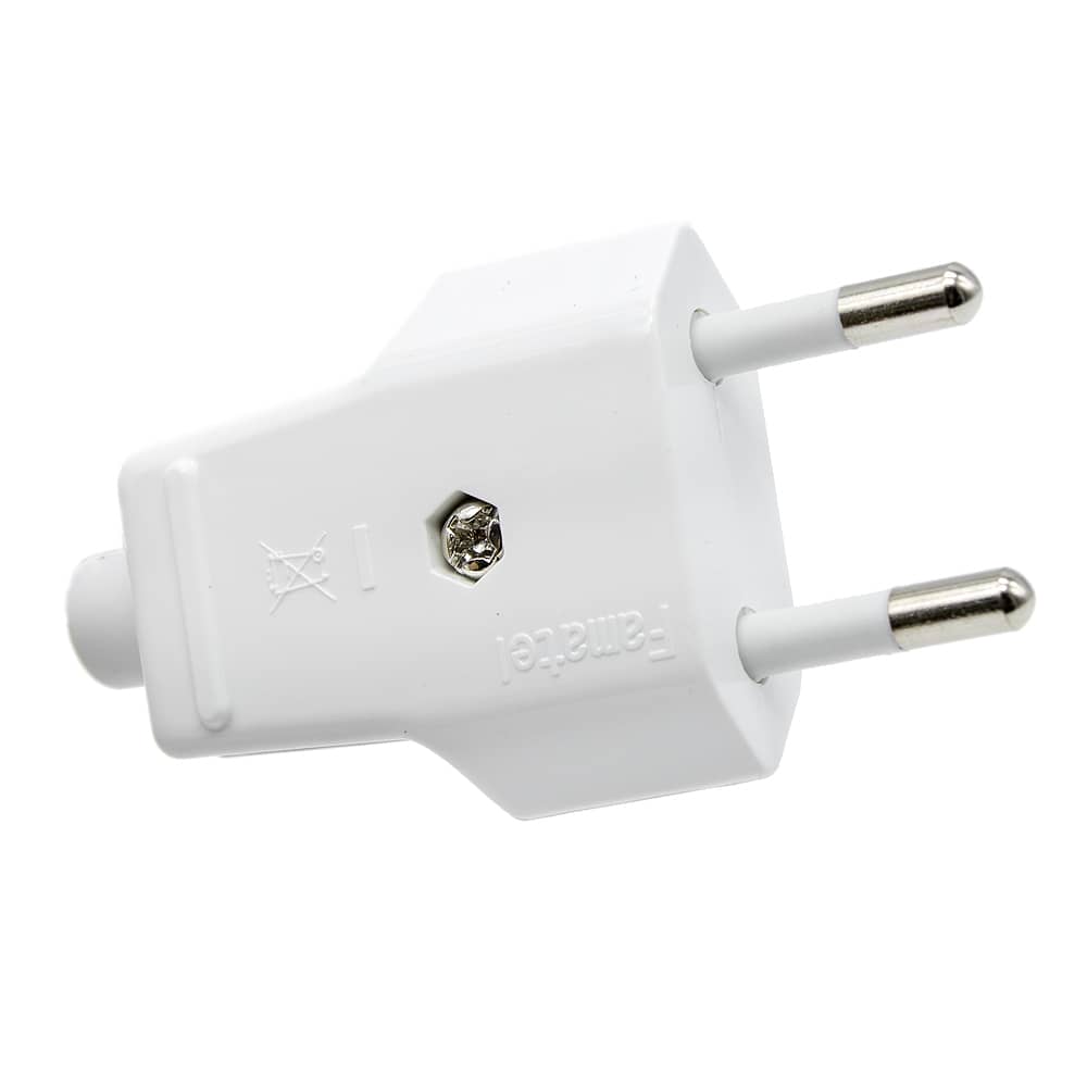 Clavija enchufe bipolar recto macho 10A 250V  Blanco