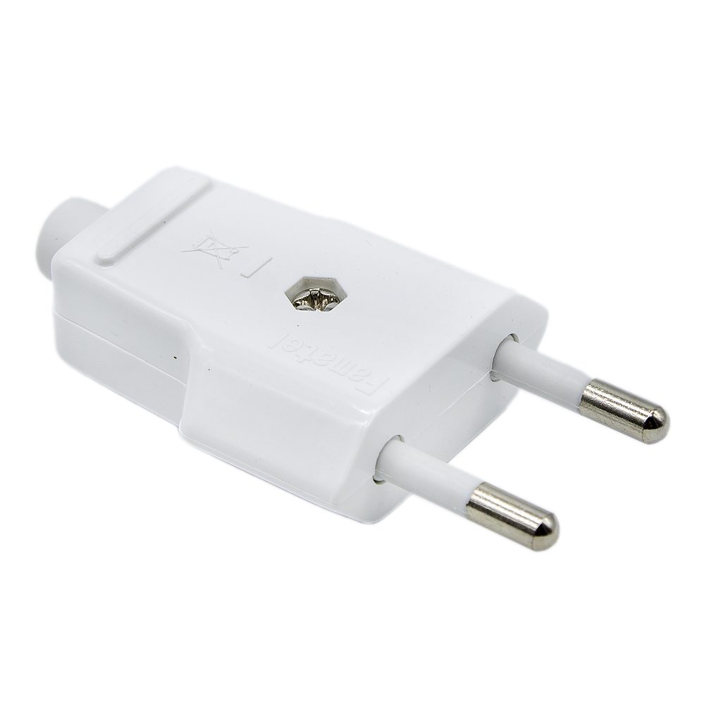 Clavija enchufe bipolar recto macho 10A 250V  Blanco