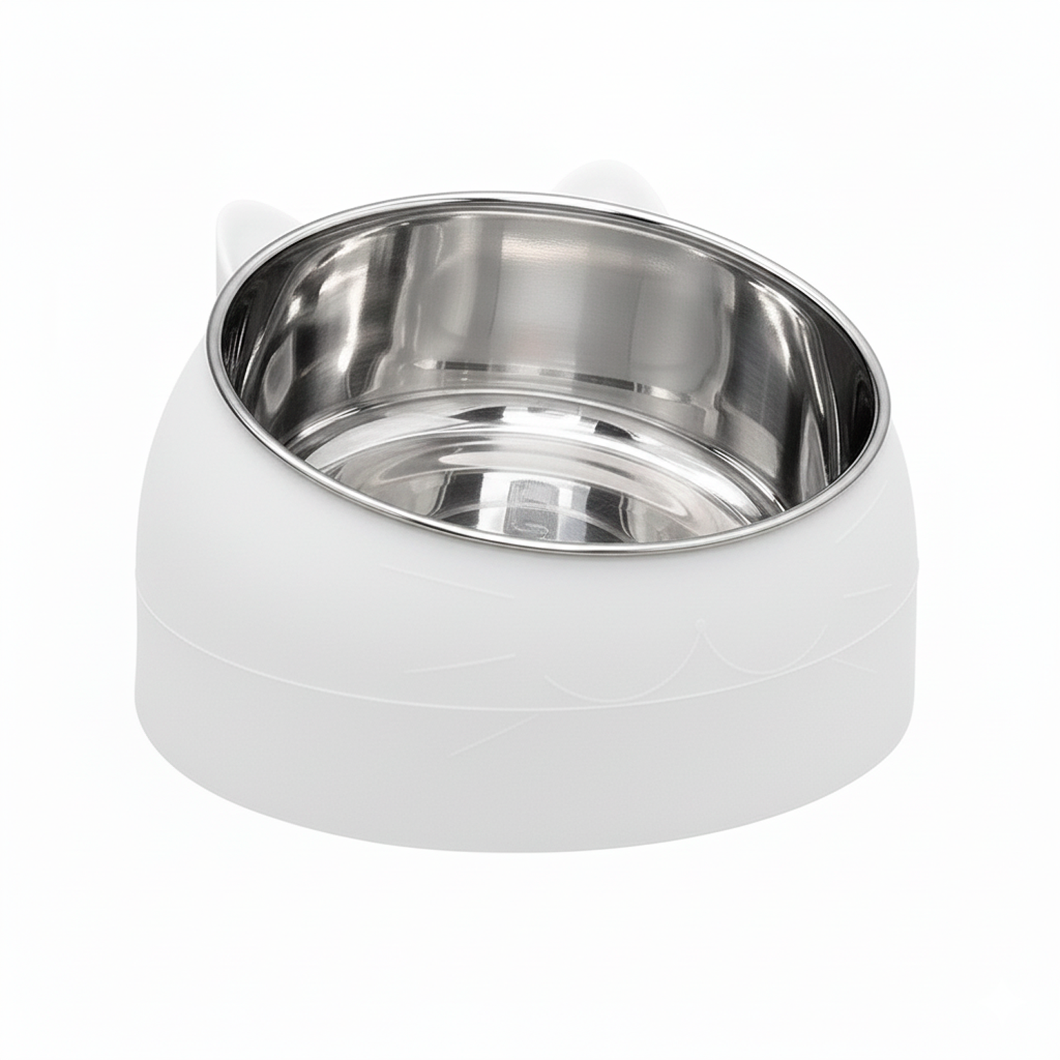 Comedero Inclinado Con Orejas Para Mascotas  Blanco