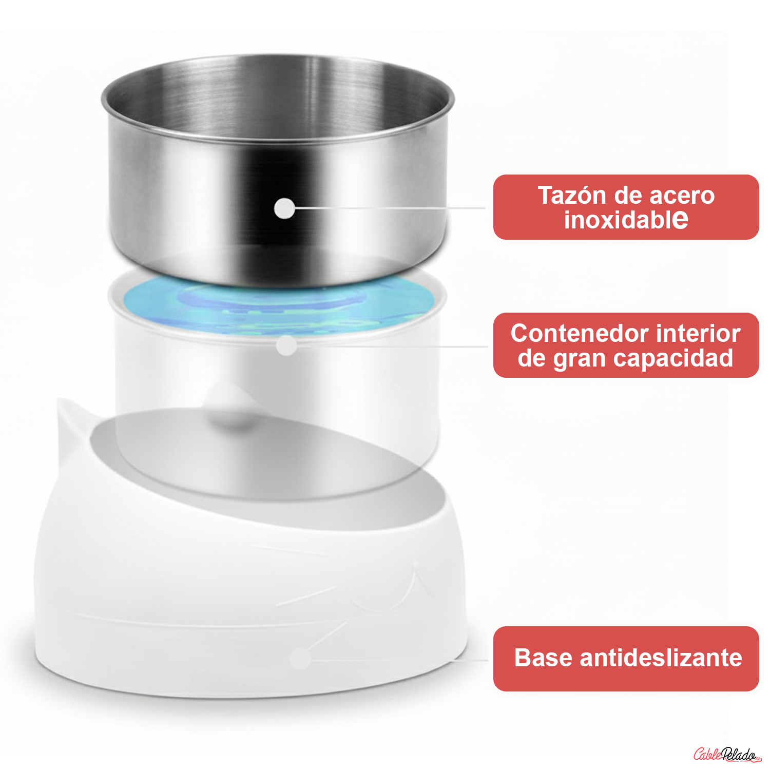 Comedero Inclinado Con Orejas Para Mascotas  Blanco