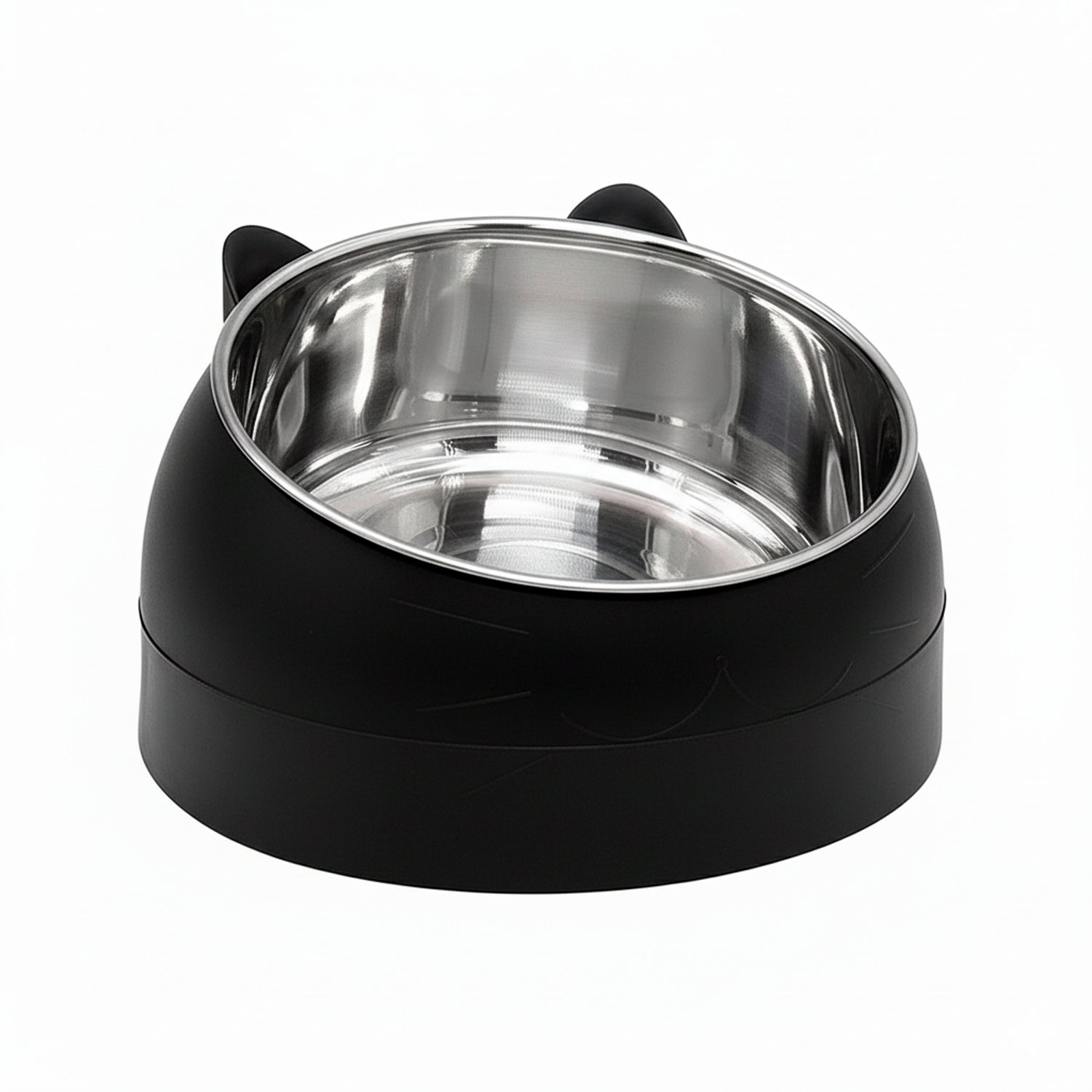 Comedero Inclinado Con Orejas Para Mascotas  Negro