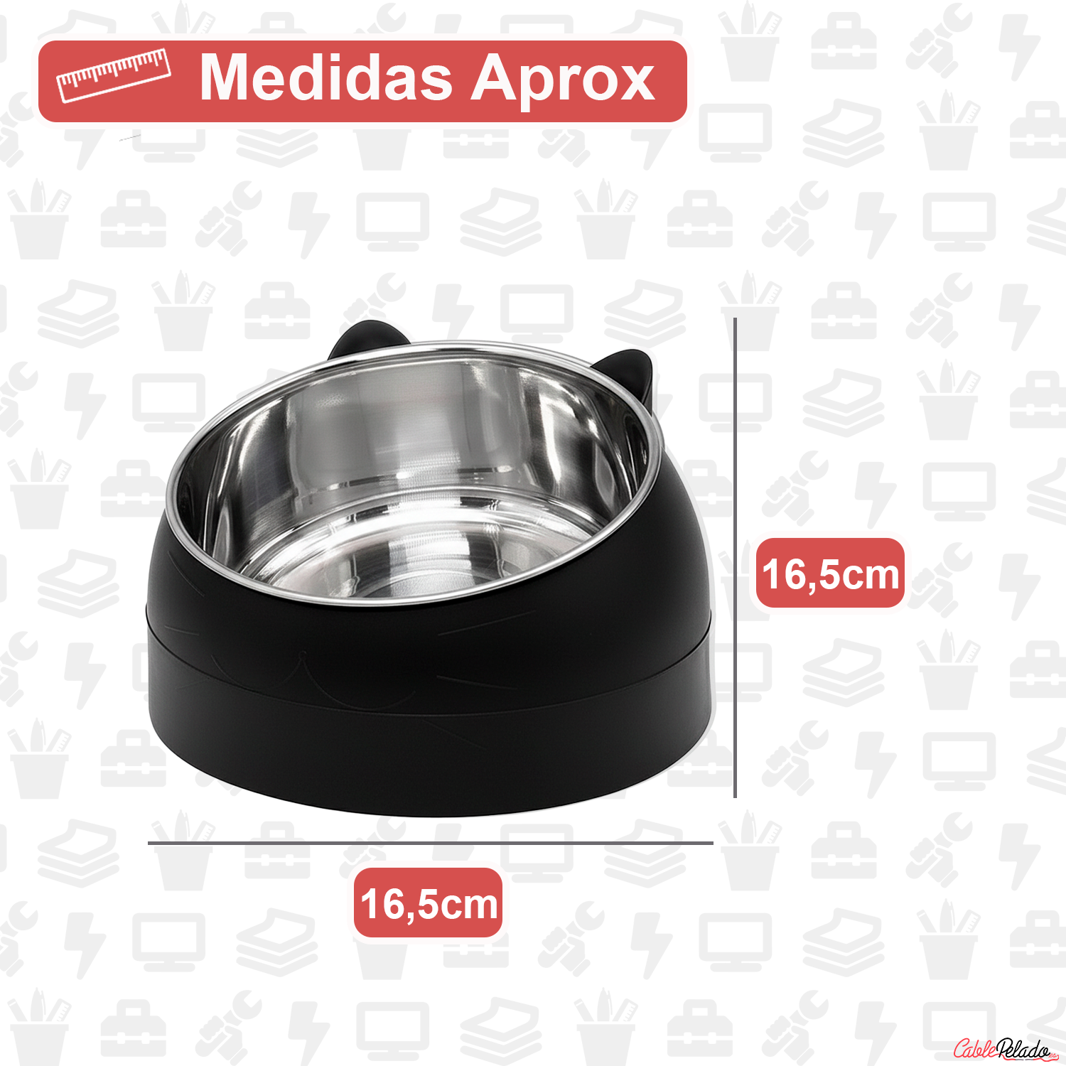 Comedero Inclinado Con Orejas Para Mascotas  Negro