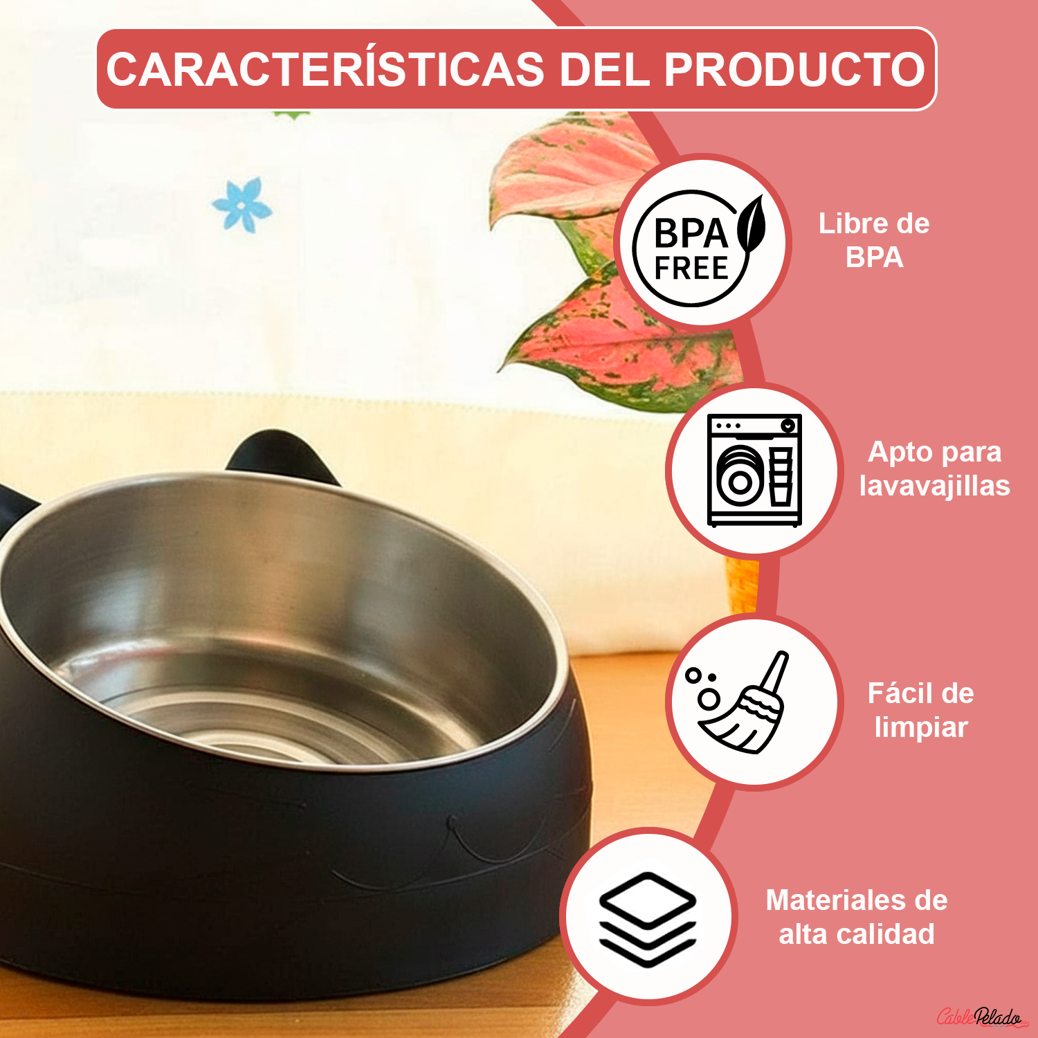 Comedero Inclinado Con Orejas Para Mascotas  Negro