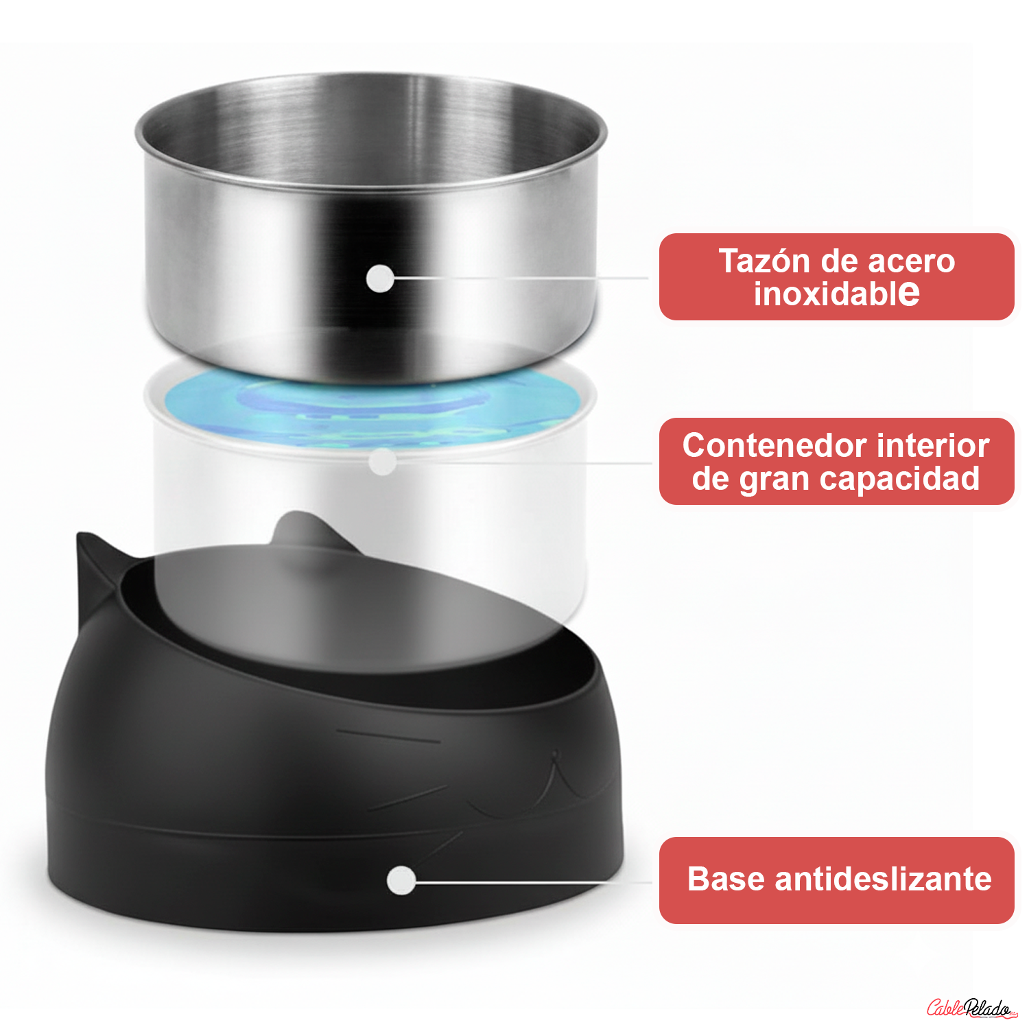 Comedero Inclinado Con Orejas Para Mascotas  Negro