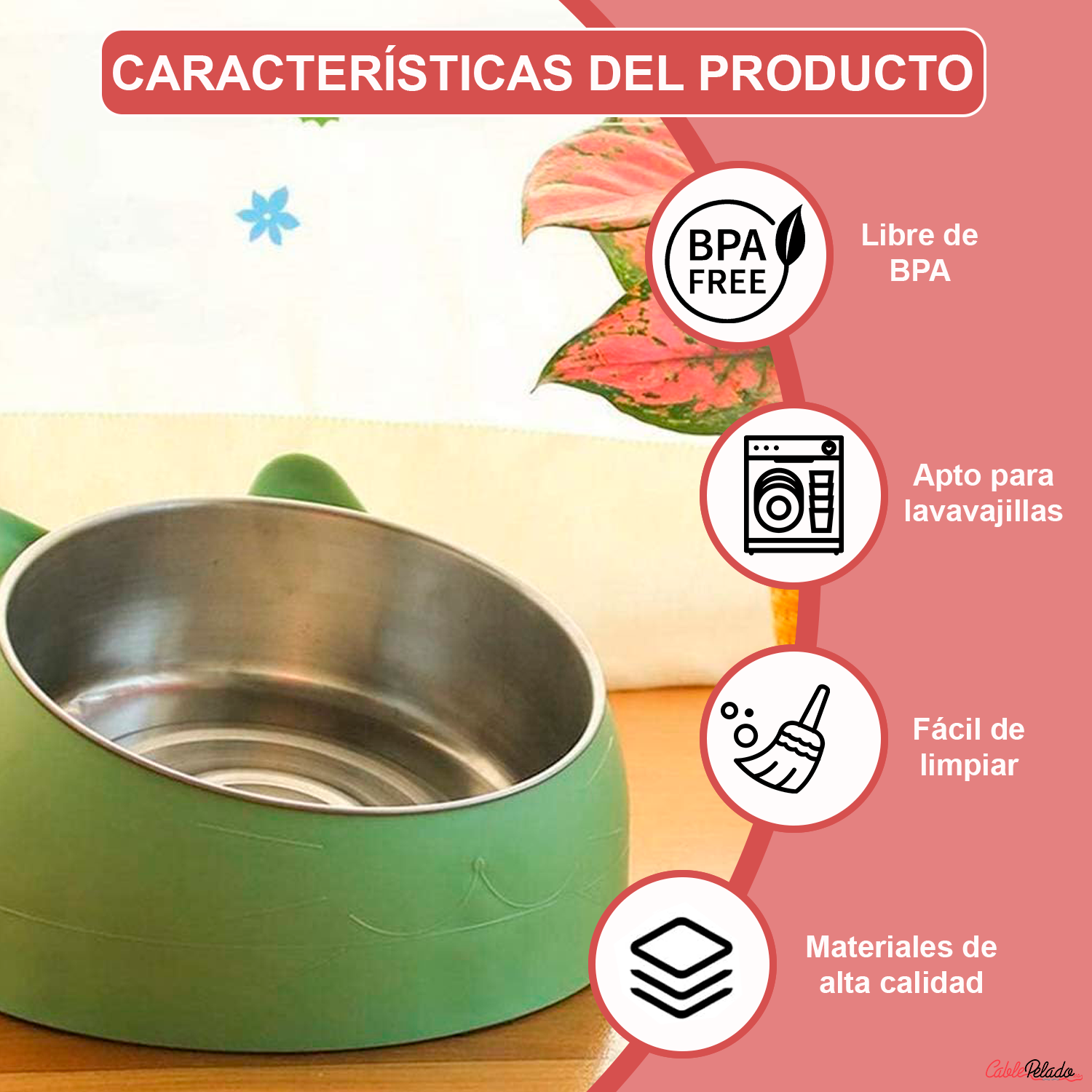 Comedero Inclinado Con Orejas Para Mascotas  Verde