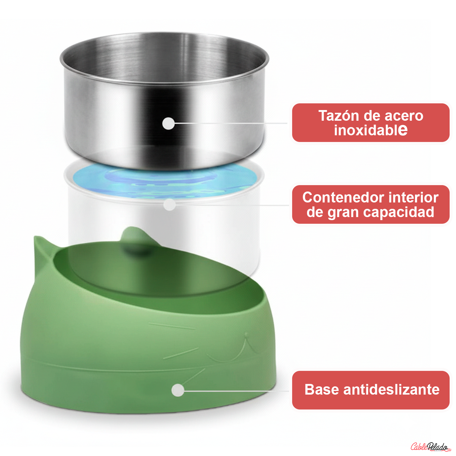 Comedero Inclinado Con Orejas Para Mascotas  Verde