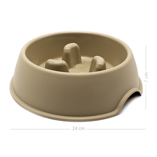 Comedero perro plastico redondo Antigloton comer lentamente 24 cm Crema
