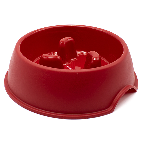 Comedero perro plastico redondo Antigloton comer lentamente  Rojo