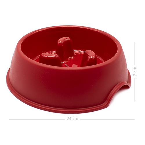 Comedero perro plastico redondo Antigloton comer lentamente  Rojo