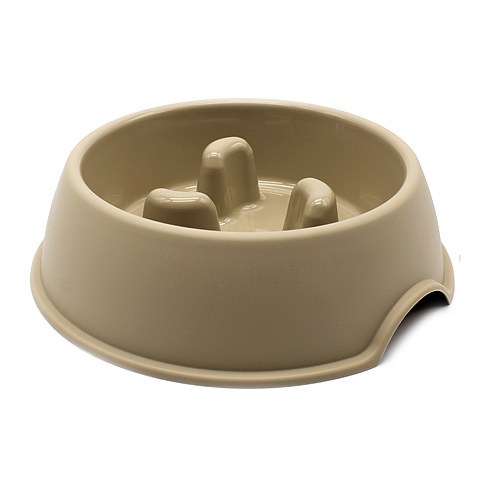 Comedero perro plastico redondo Antigloton comer lentamente 24 cm Crema