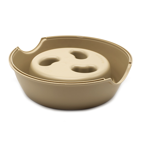 Comedero perro plastico redondo Antigloton comer lentamente 24 cm Crema