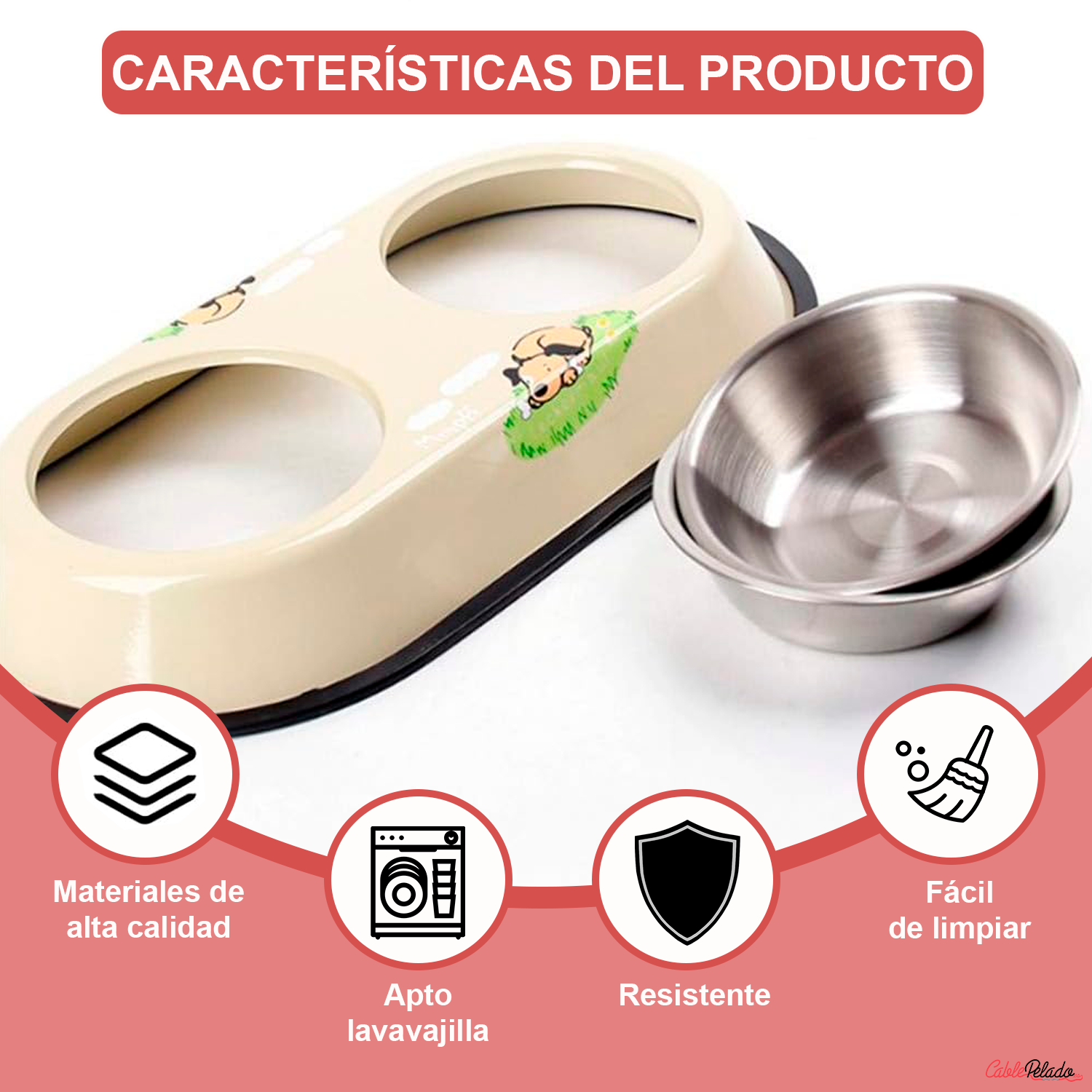 Comedero plastico doble con cuenco acero para mascotas  Verde claro