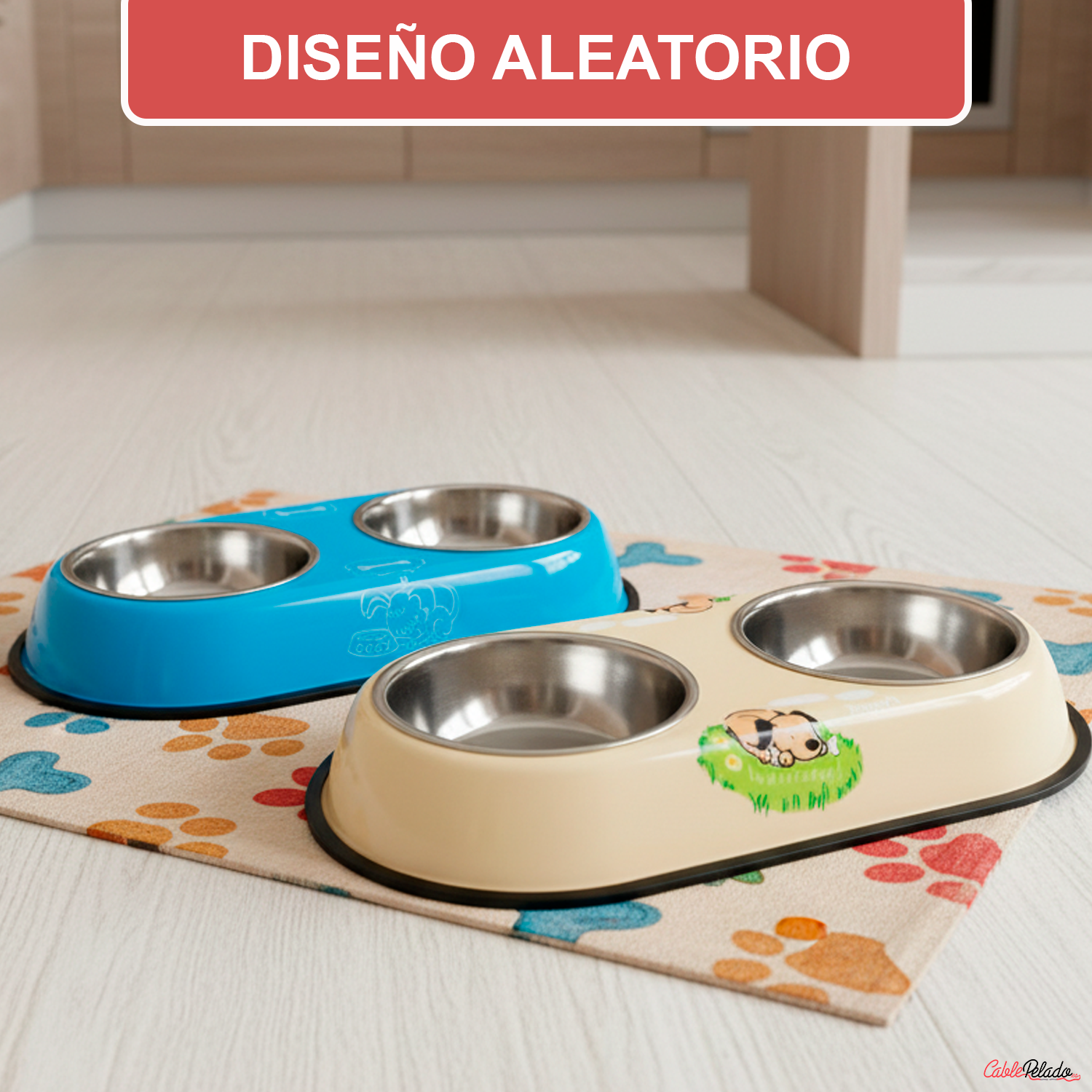 Comedero plastico doble con cuenco acero para mascotas  Verde claro