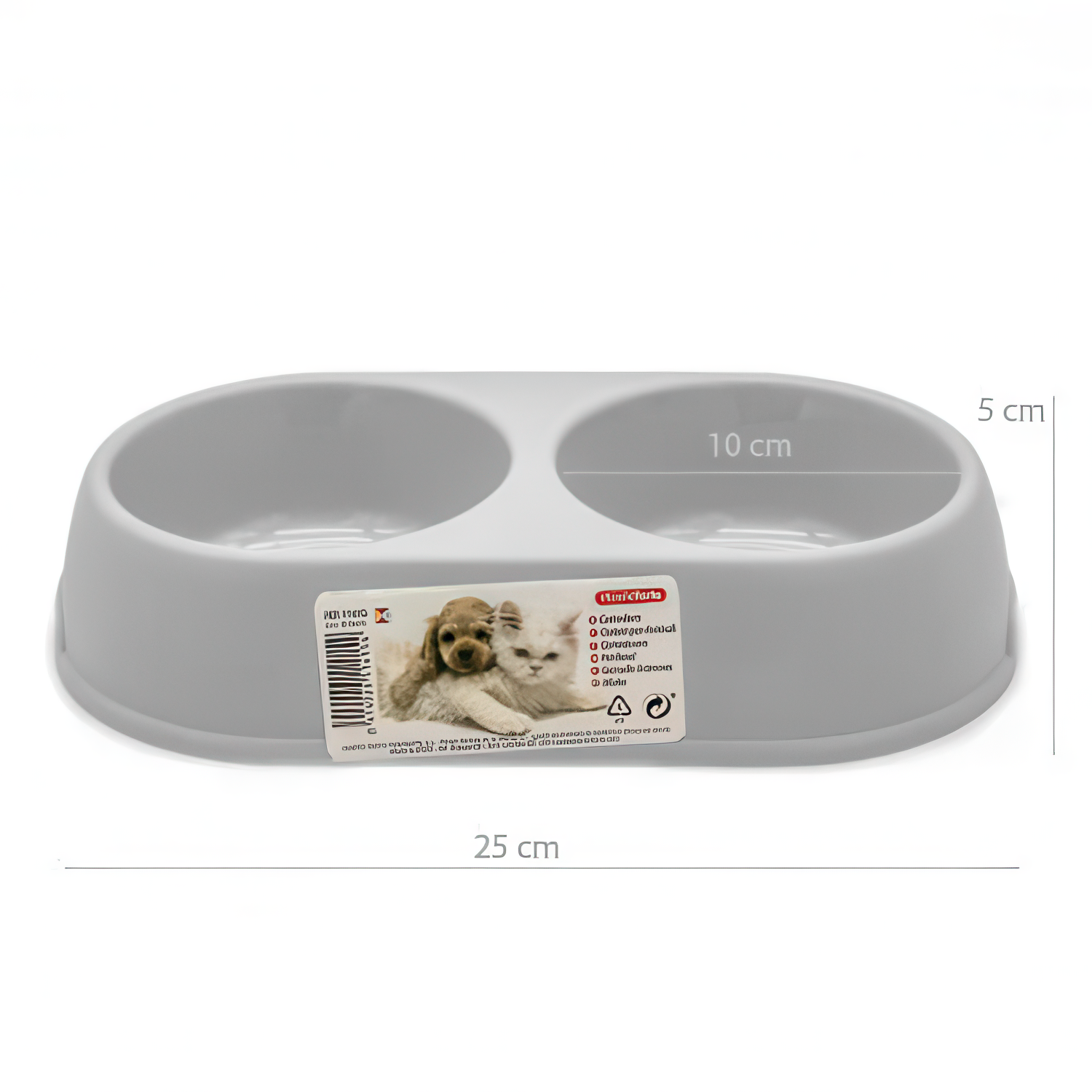 Comedero plastico doble redondo para mascotas  Gris